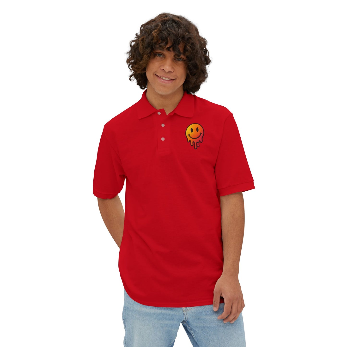 Smiley Face Men's Piqué Polo - Casual and Trendy Graphic Polo Shirt