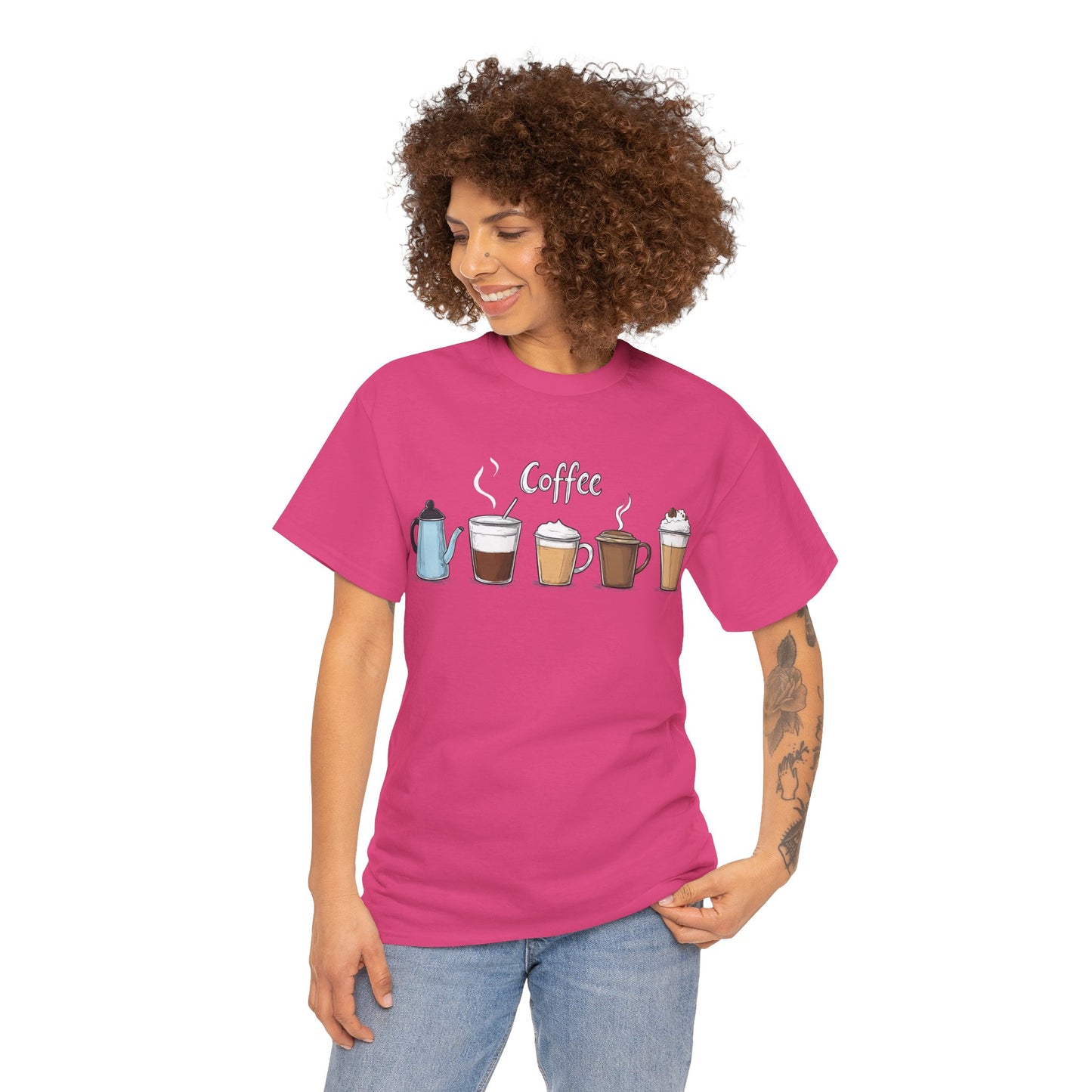 Coffee Cup Pattern Unisex Heavy Cotton Tee - Brewed Patterns Unisex Heavy Cotton Tee