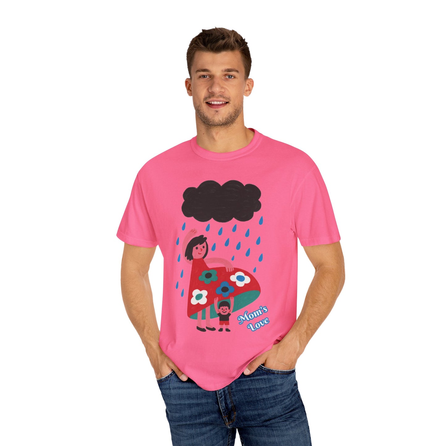 Colorful Rainy Day Unisex T-Shirt - Whimsical Design Featuring Flowers & Clouds - Mother's day Gift - Birthday Gift