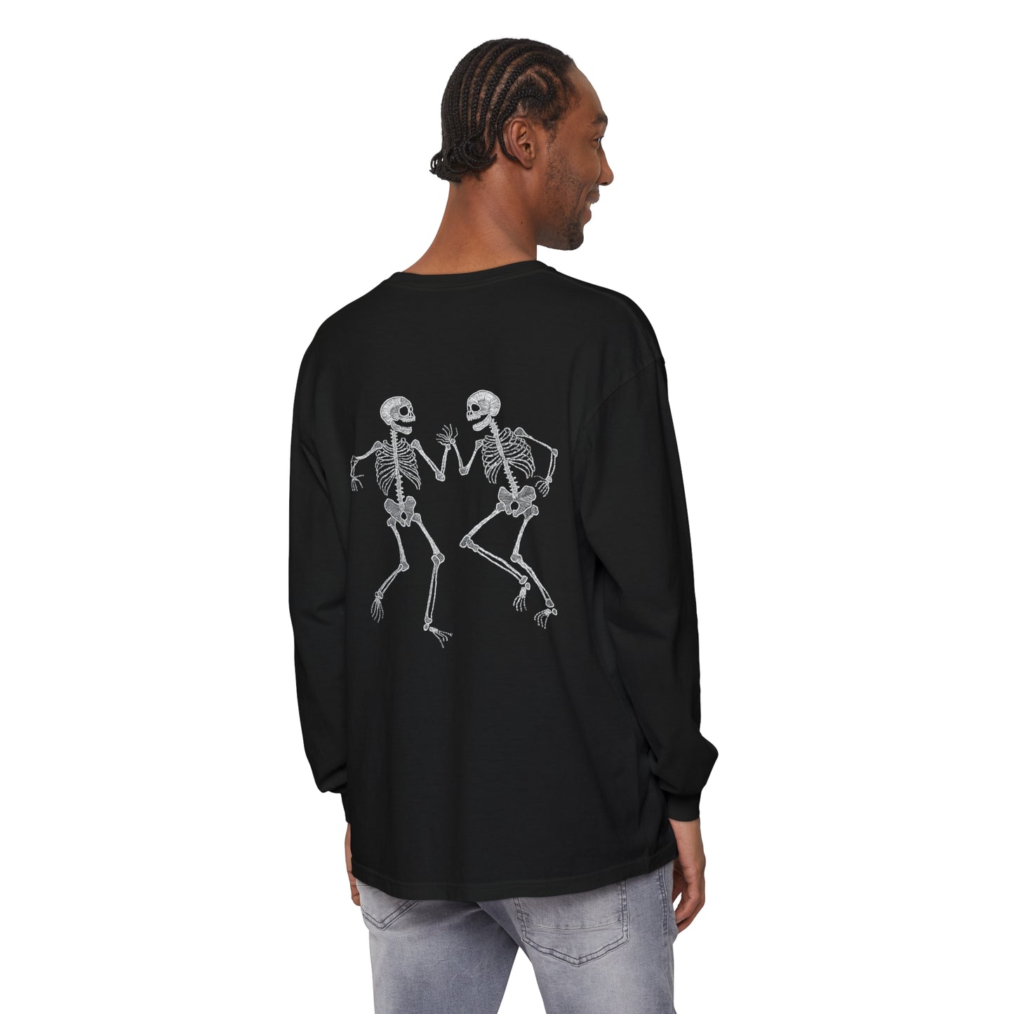 Halloween Tee - Unisex Garment-dyed Long Sleeve T-Shirt with Dancing skeletons