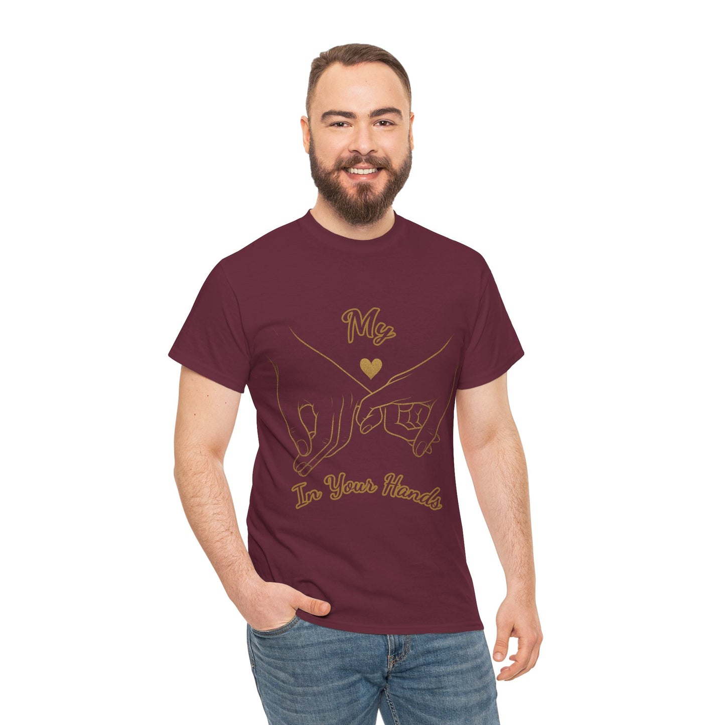 Cute Couples Unisex Heavy Cotton Tee - 'My Heart in Your Hands' design T-shirt