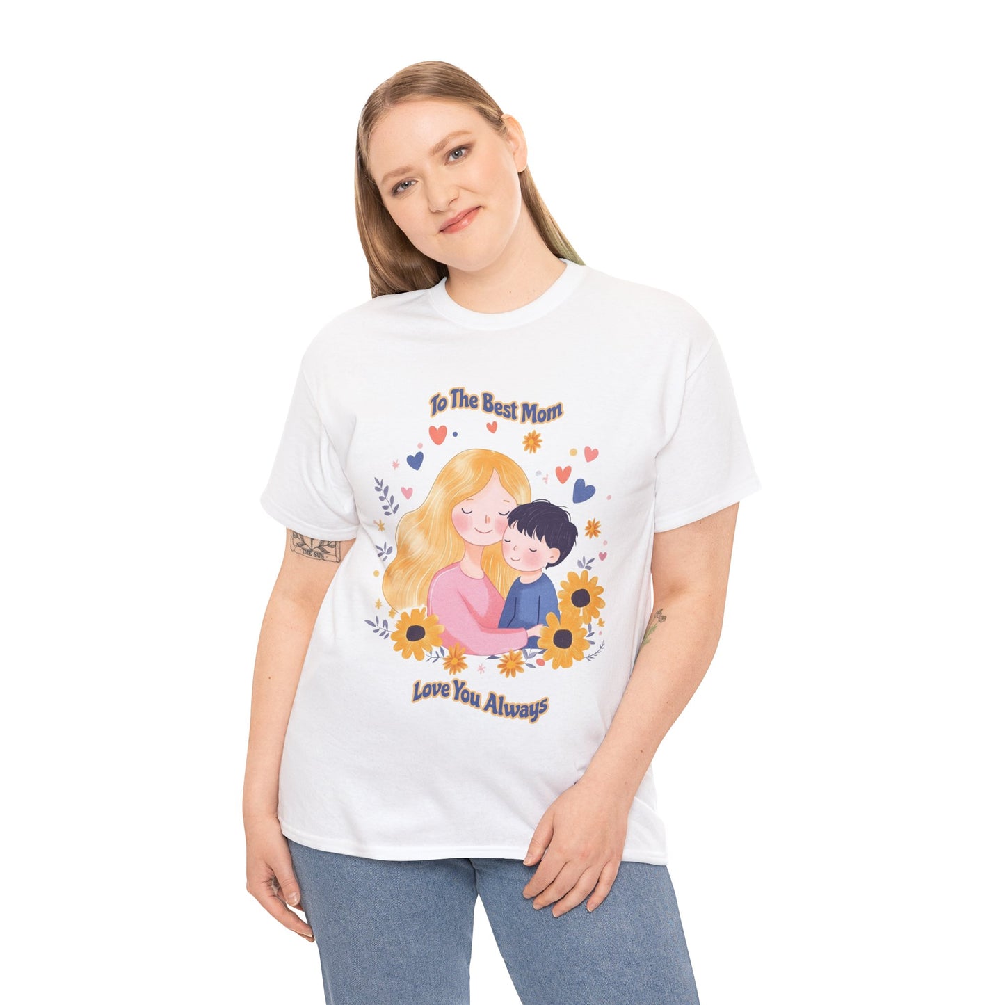 Mother & Child Love Heavy Cotton Tee - Floral Design T-Shirt - Mother's day Gift - Birthday Gift for Mom