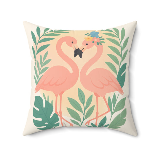 Romantic Flamingo Pillow, Tropical Decor, Love Nest Cushion, Beach House Gift, Summer Home Accent