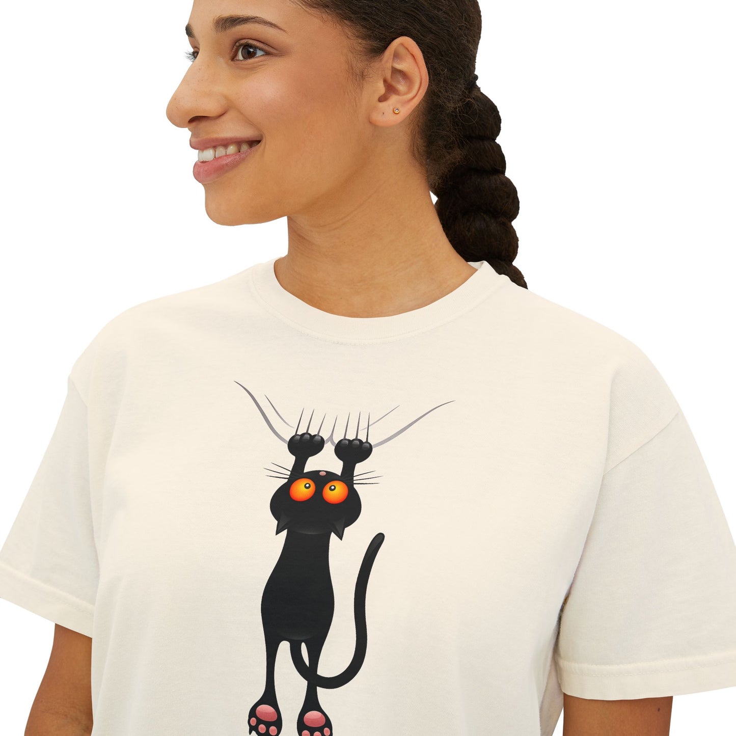 Cute Cat Graphic Women's Boxy Tee, Casual Tee for Cat Lovers, Birthday Gift, Soft Cotton Top, Fun Everyday Wear