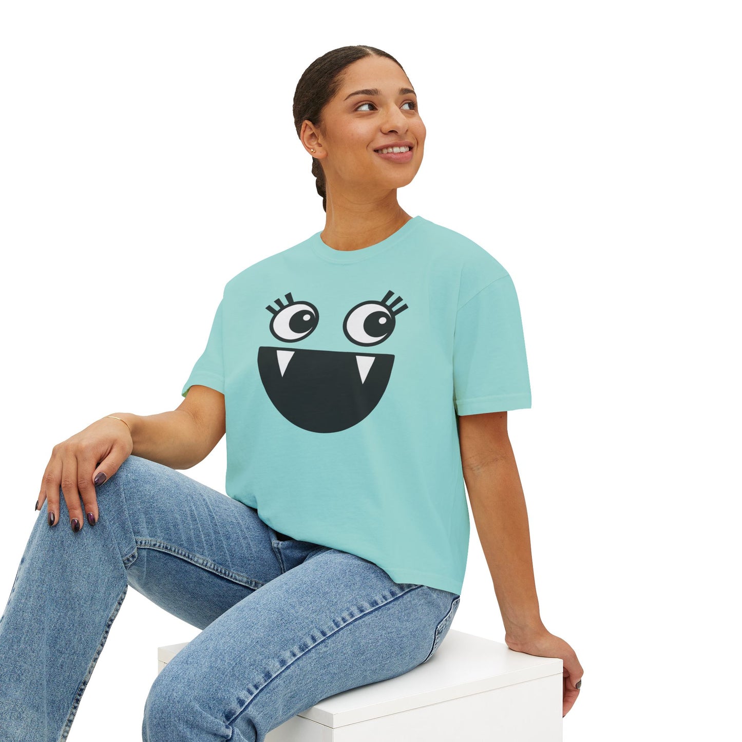 Cute Monster Women's Boxy Tee - Playful Graphic T-Shirt for Fun Style