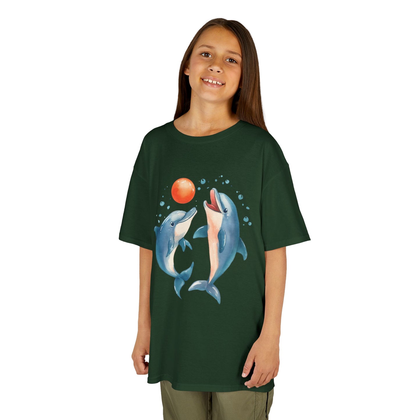 Playful Dolphins design Youth T-shirt- Unisex Youth Heavy Cotton™ Tee