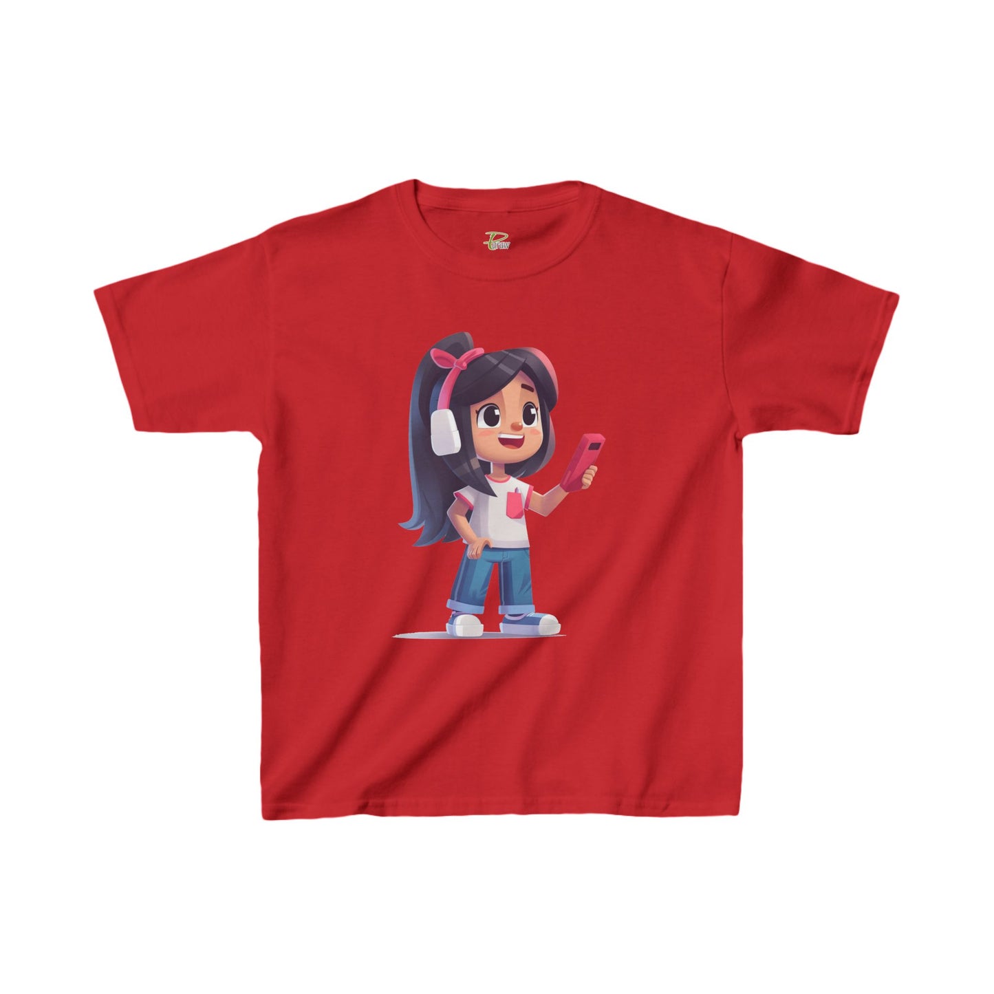 Youth Heavy Cotton™ Tee - Youth Heavy Cotton™ Tee with Design of Smiling Girl Holding a Red Phone