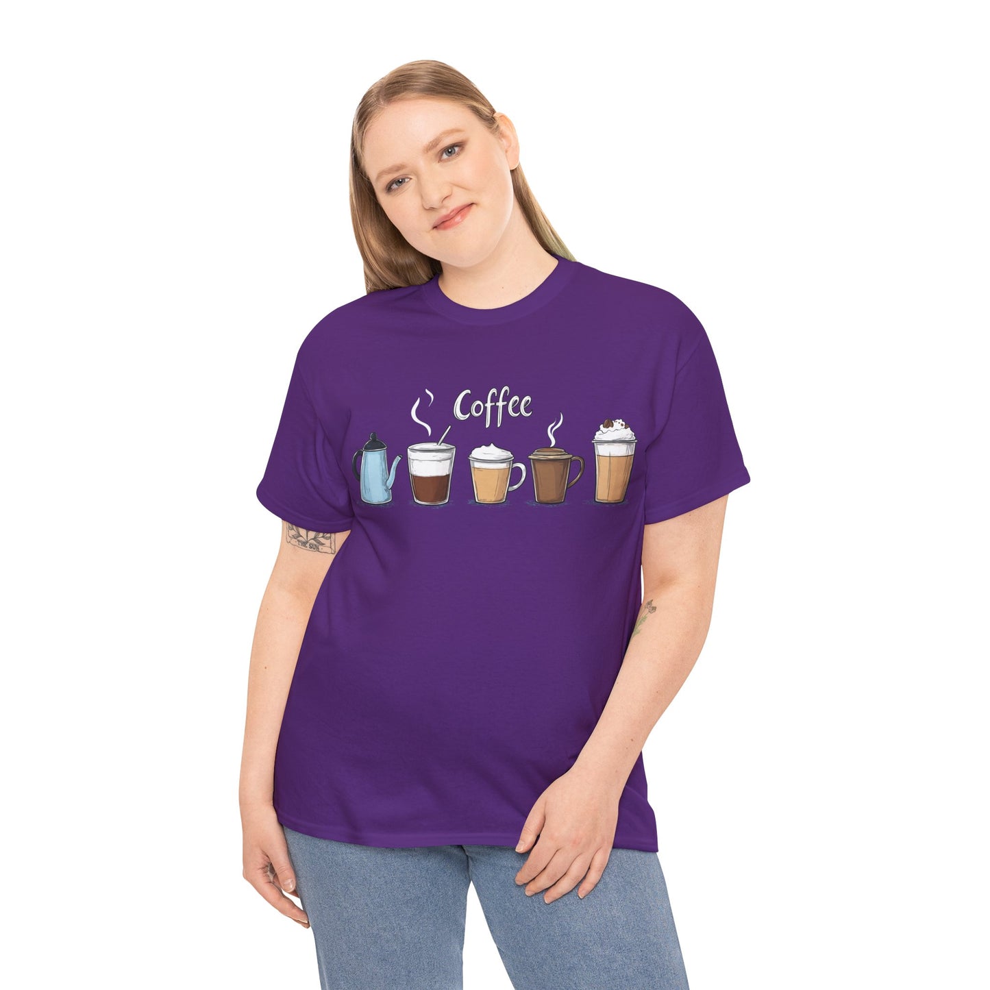 Coffee Cup Pattern Unisex Heavy Cotton Tee - Brewed Patterns Unisex Heavy Cotton Tee