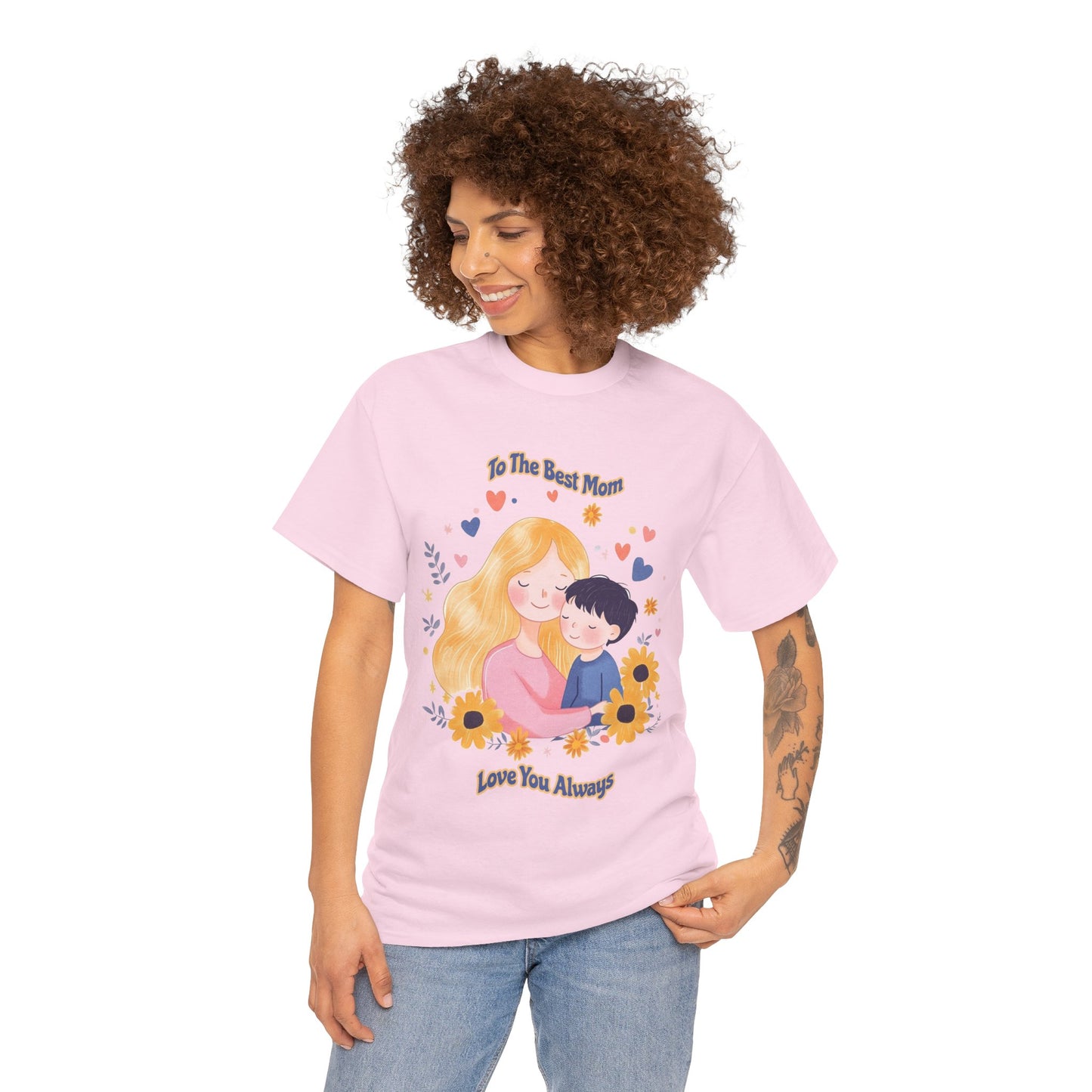 Mother & Child Love Heavy Cotton Tee - Floral Design T-Shirt - Mother's day Gift - Birthday Gift for Mom