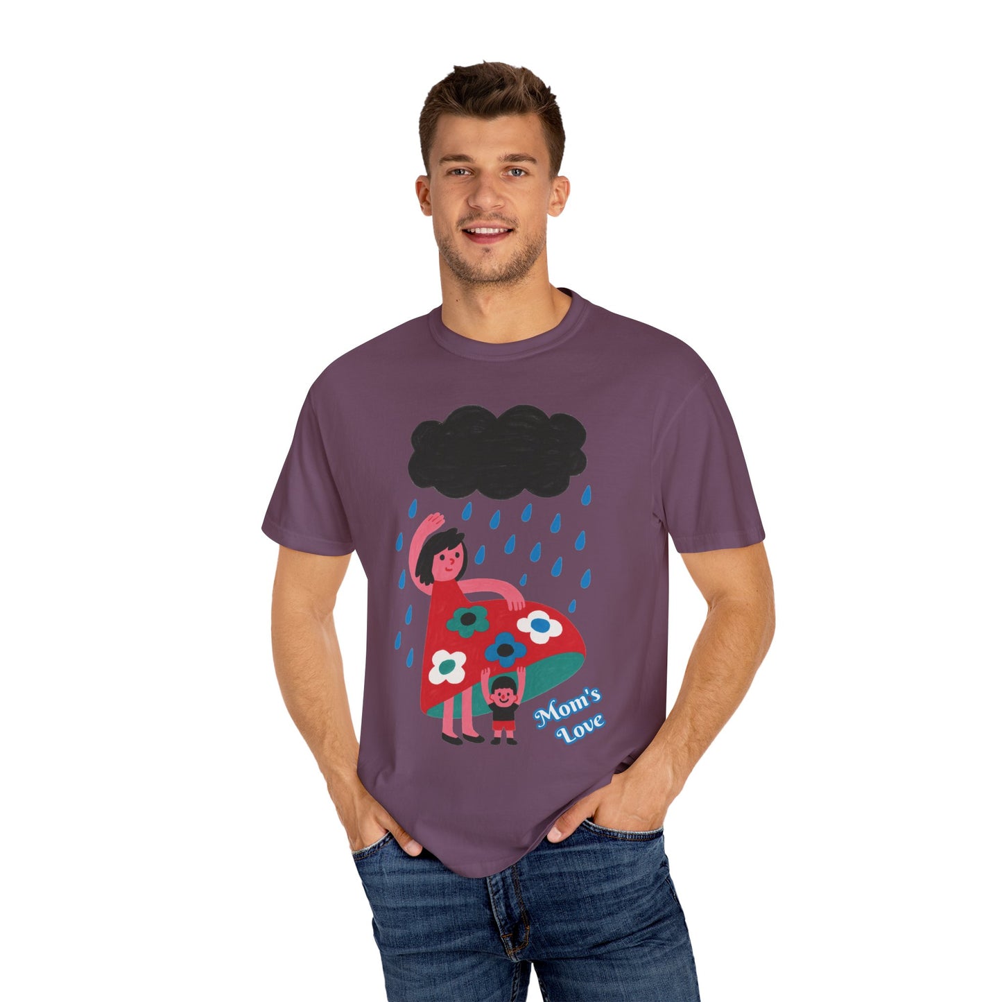 Colorful Rainy Day Unisex T-Shirt - Whimsical Design Featuring Flowers & Clouds - Mother's day Gift - Birthday Gift