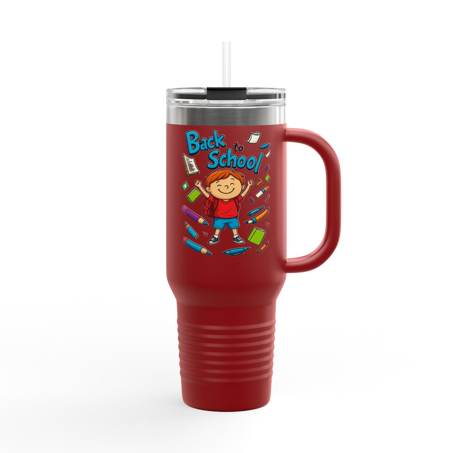 Back to School Insulated Travel Mug, 40oz - Colorful Design for Kids