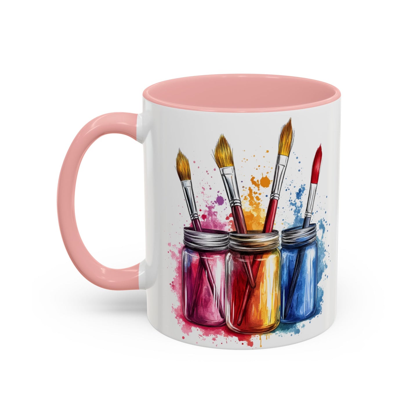 Paint Brushes Design Tea Cup - Accent Watercolor Coffee Mug, (11, 15oz)