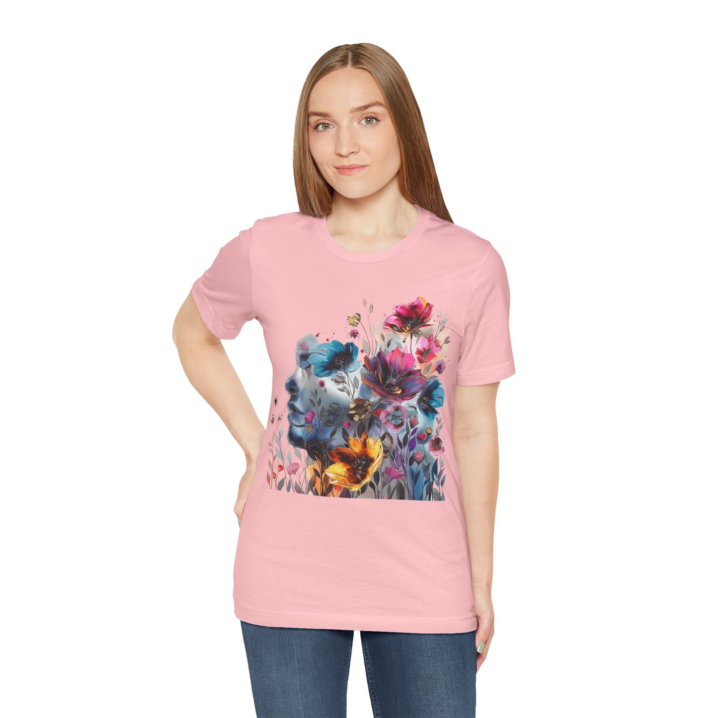 Floral Watercolor T-shirt for Women - Vibrant Artistic Tee - Lightweight Fabric Tee