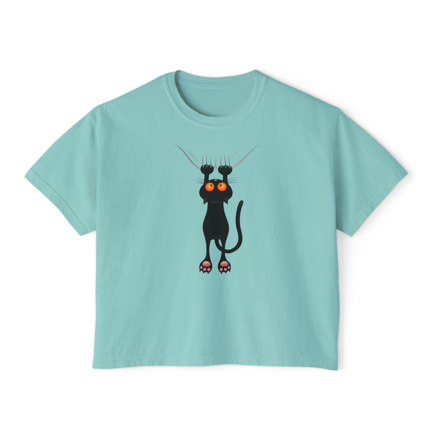 Cute Cat Graphic Women's Boxy Tee, Casual Tee for Cat Lovers, Birthday Gift, Soft Cotton Top, Fun Everyday Wear