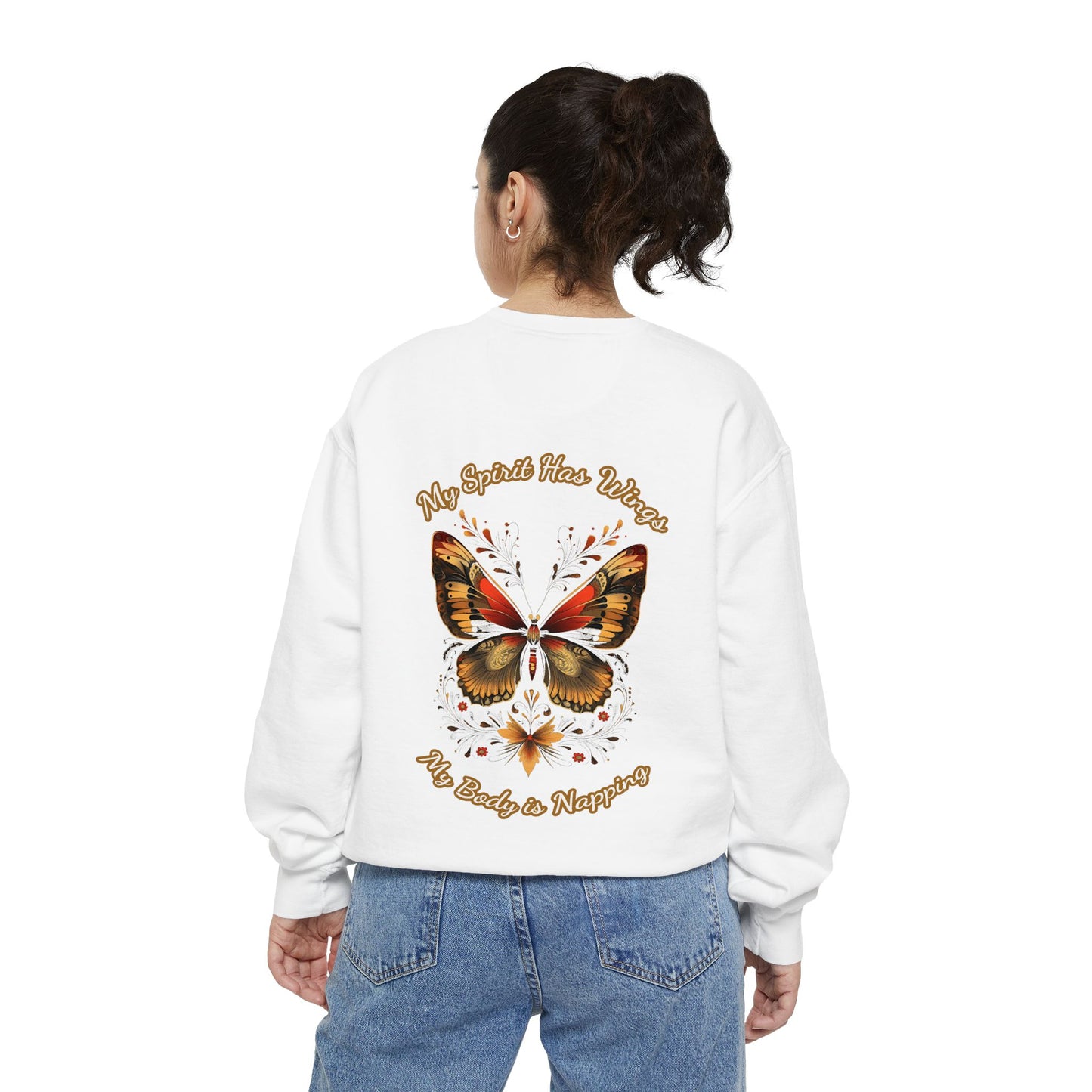 Butterfly Design Unisex Garment-Dyed Sweatshirt - Butterfly Sweatshirt