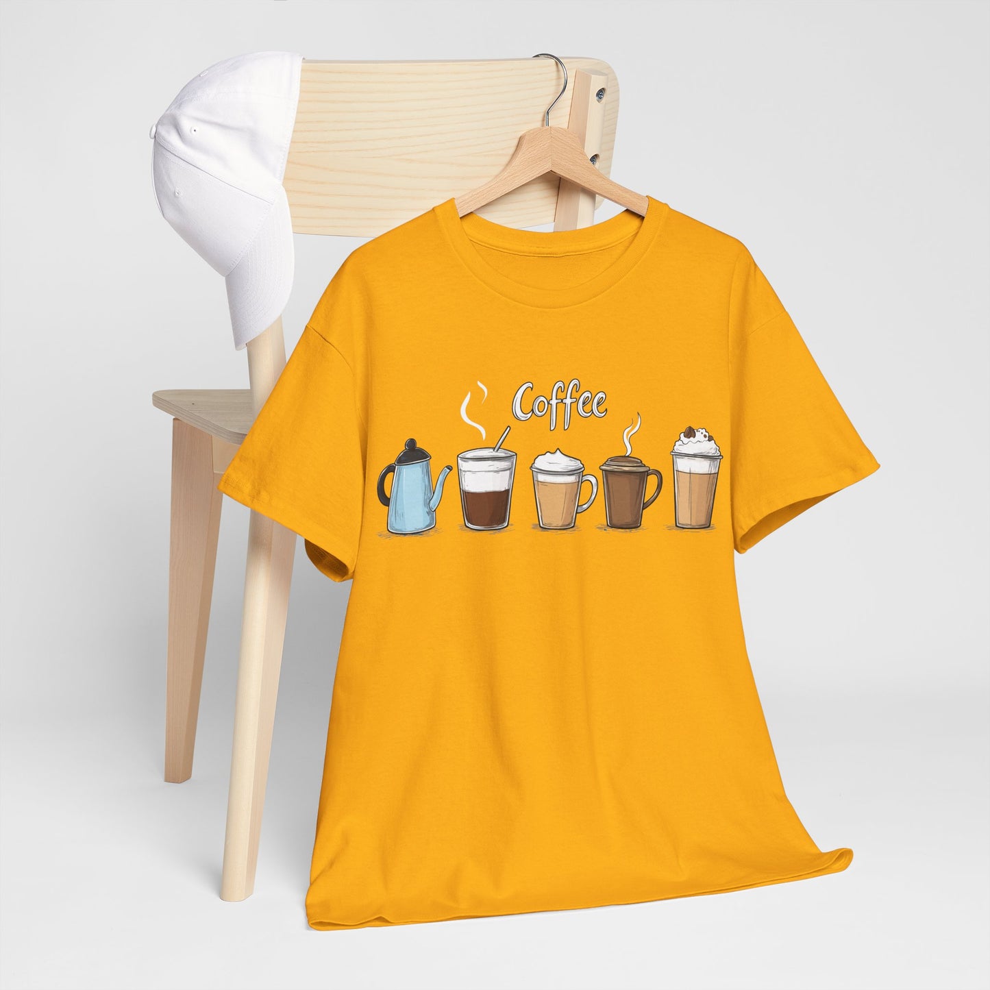 Coffee Cup Pattern Unisex Heavy Cotton Tee - Brewed Patterns Unisex Heavy Cotton Tee