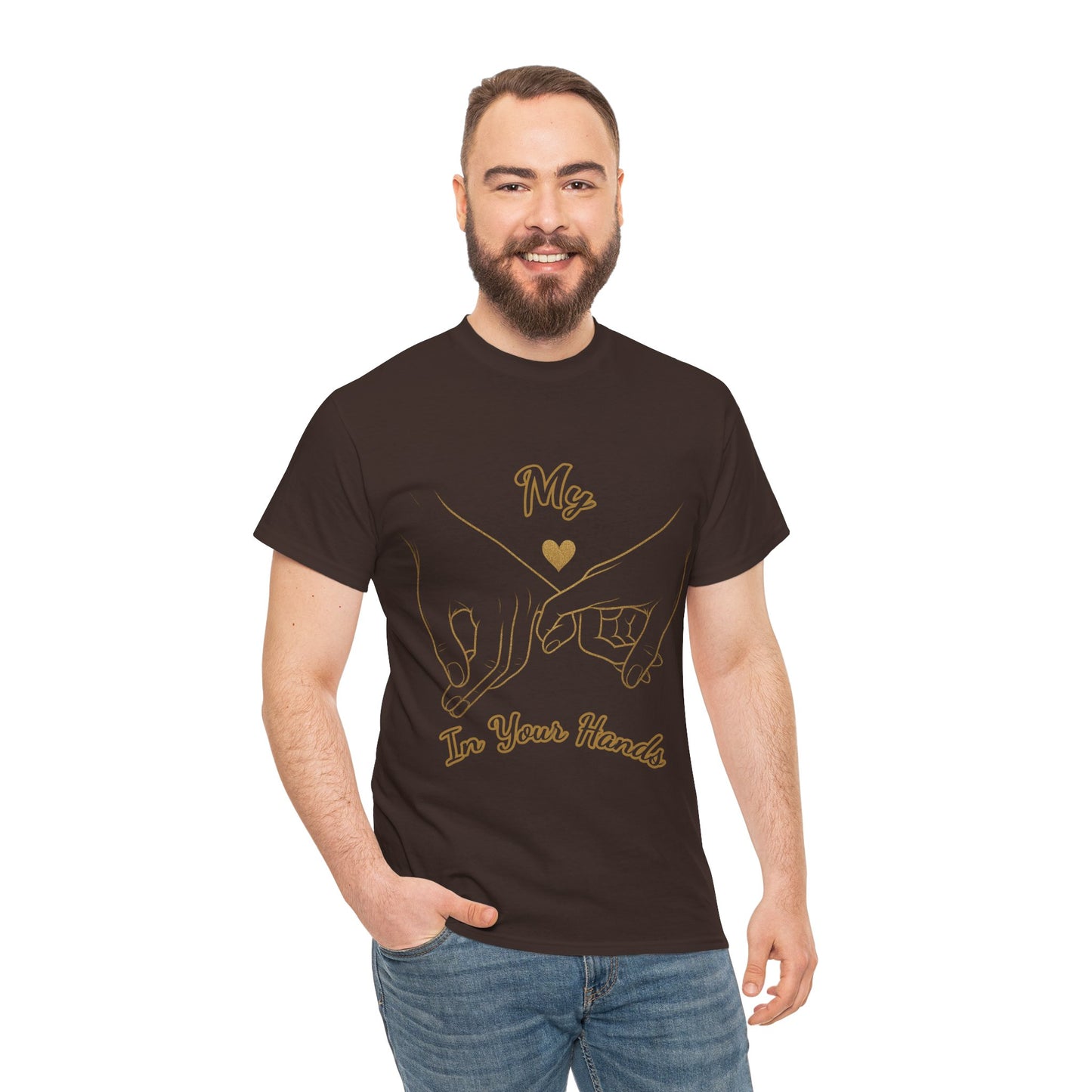 Cute Couples Unisex Heavy Cotton Tee - 'My Heart in Your Hands' design T-shirt