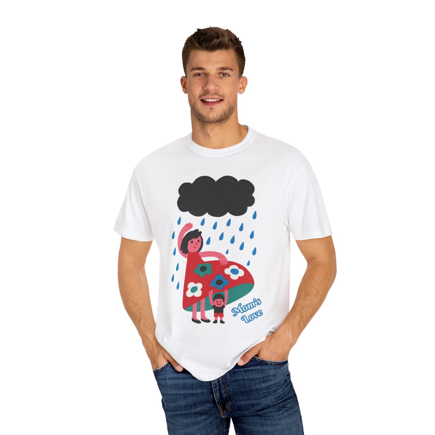 Colorful Rainy Day Unisex T-Shirt - Whimsical Design Featuring Flowers & Clouds - Mother's day Gift - Birthday Gift
