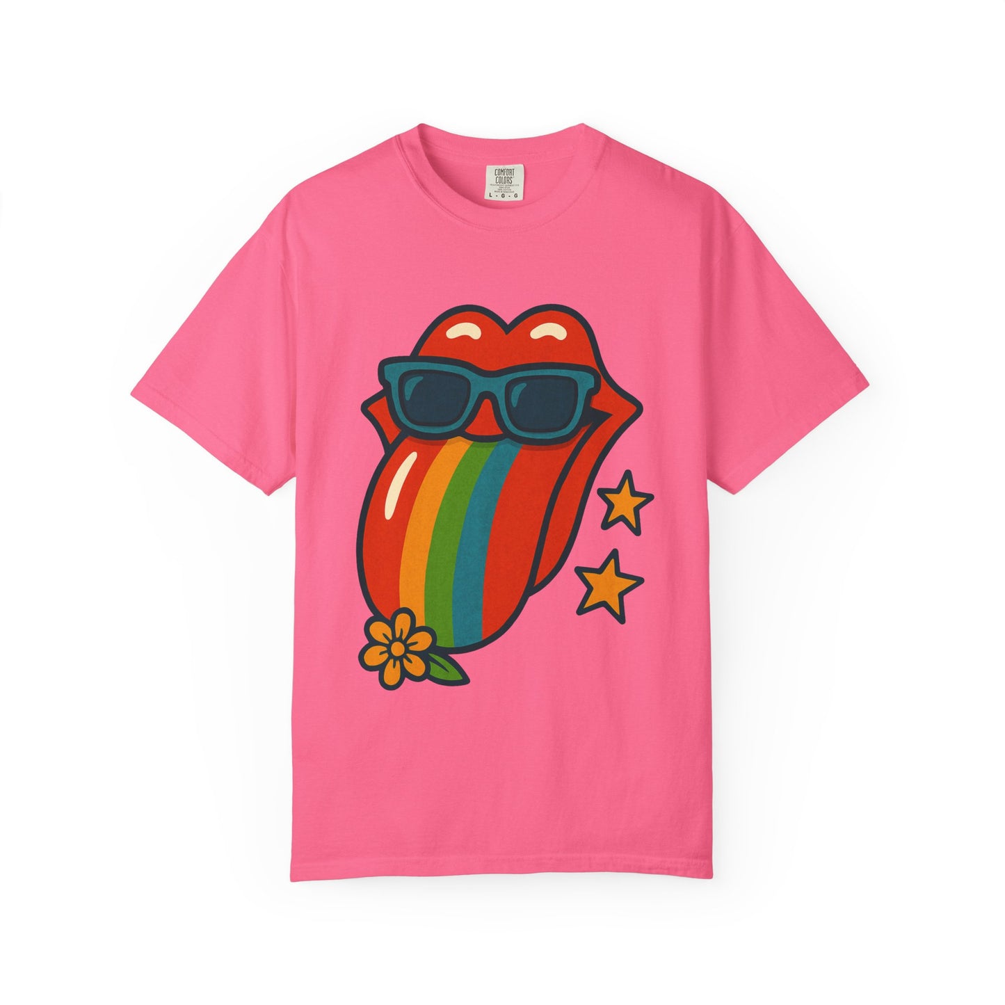 Colorful Retro T-Shirt with Rainbow Tongue Design, Vintage Rock Tee, Unisex Graphic Top, Music Lover Gift, Festival Wear
