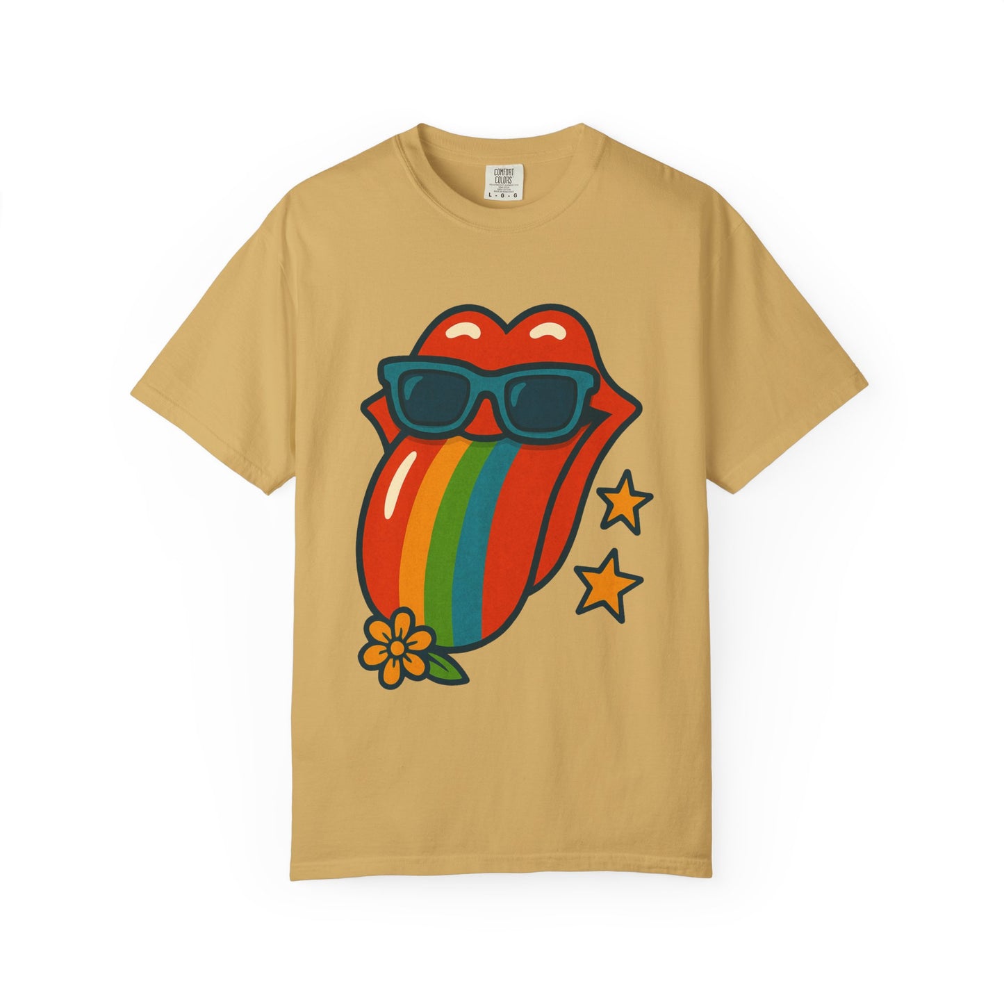 Colorful Retro T-Shirt with Rainbow Tongue Design, Vintage Rock Tee, Unisex Graphic Top, Music Lover Gift, Festival Wear