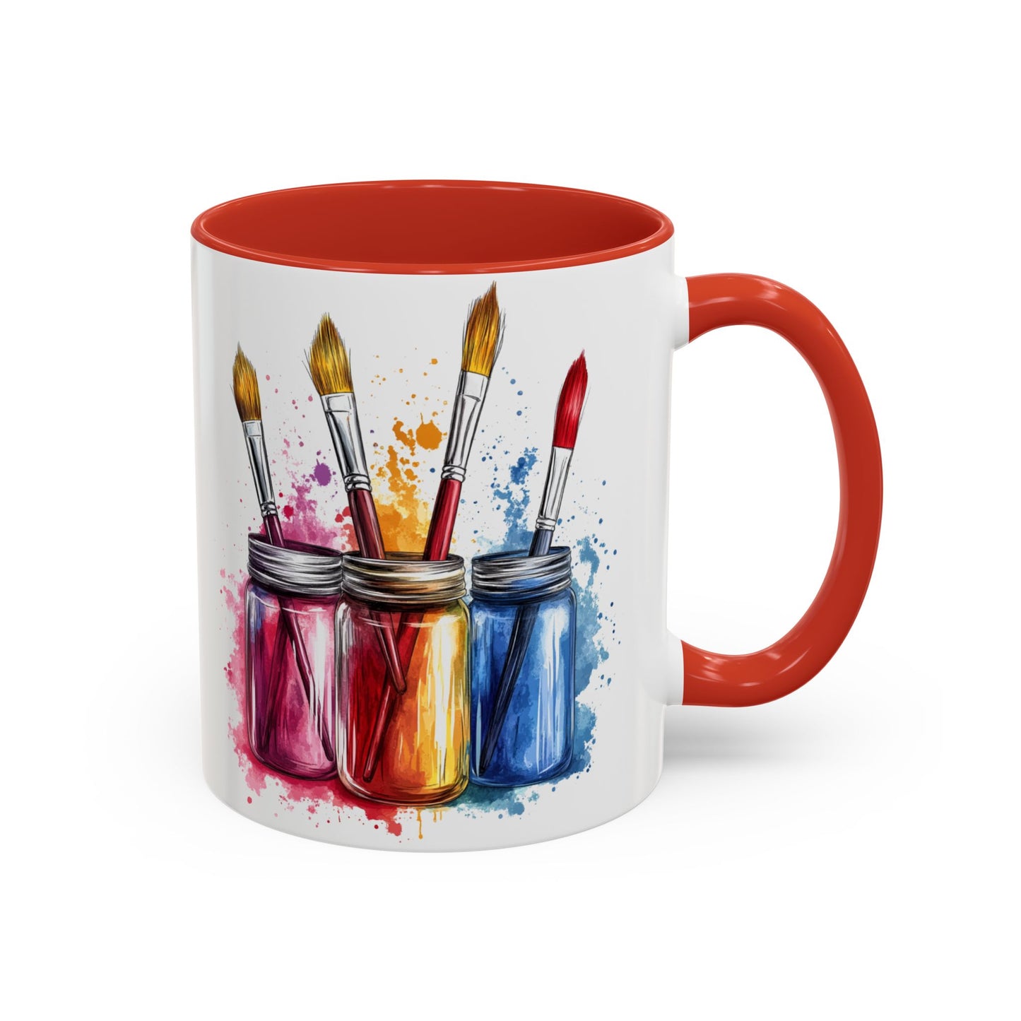 Paint Brushes Design Tea Cup - Accent Watercolor Coffee Mug, (11, 15oz)