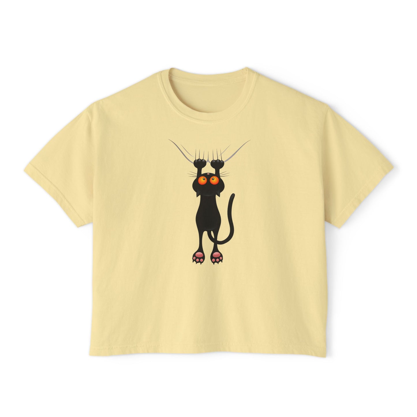 Cute Cat Graphic Women's Boxy Tee, Casual Tee for Cat Lovers, Birthday Gift, Soft Cotton Top, Fun Everyday Wear