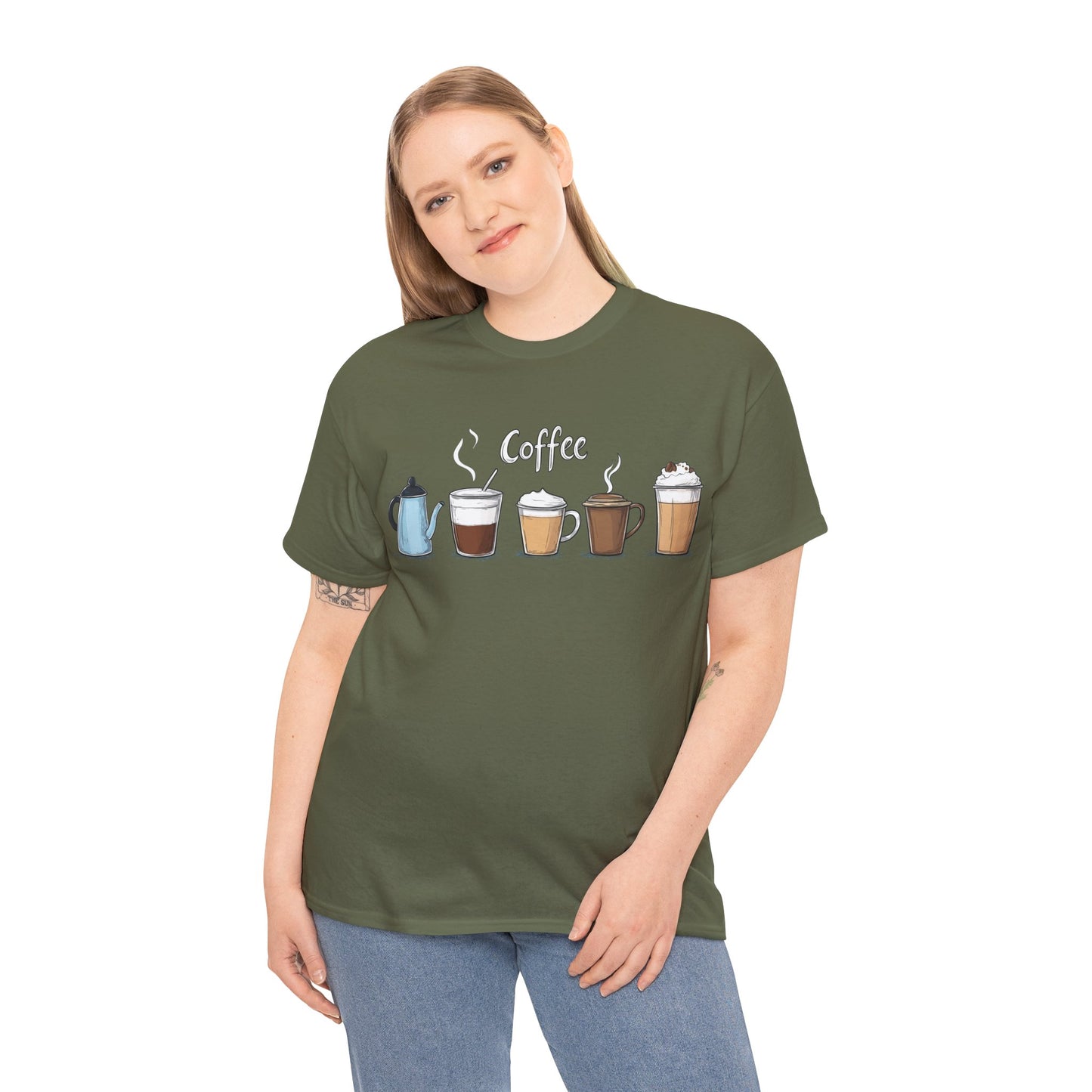 Coffee Cup Pattern Unisex Heavy Cotton Tee - Brewed Patterns Unisex Heavy Cotton Tee