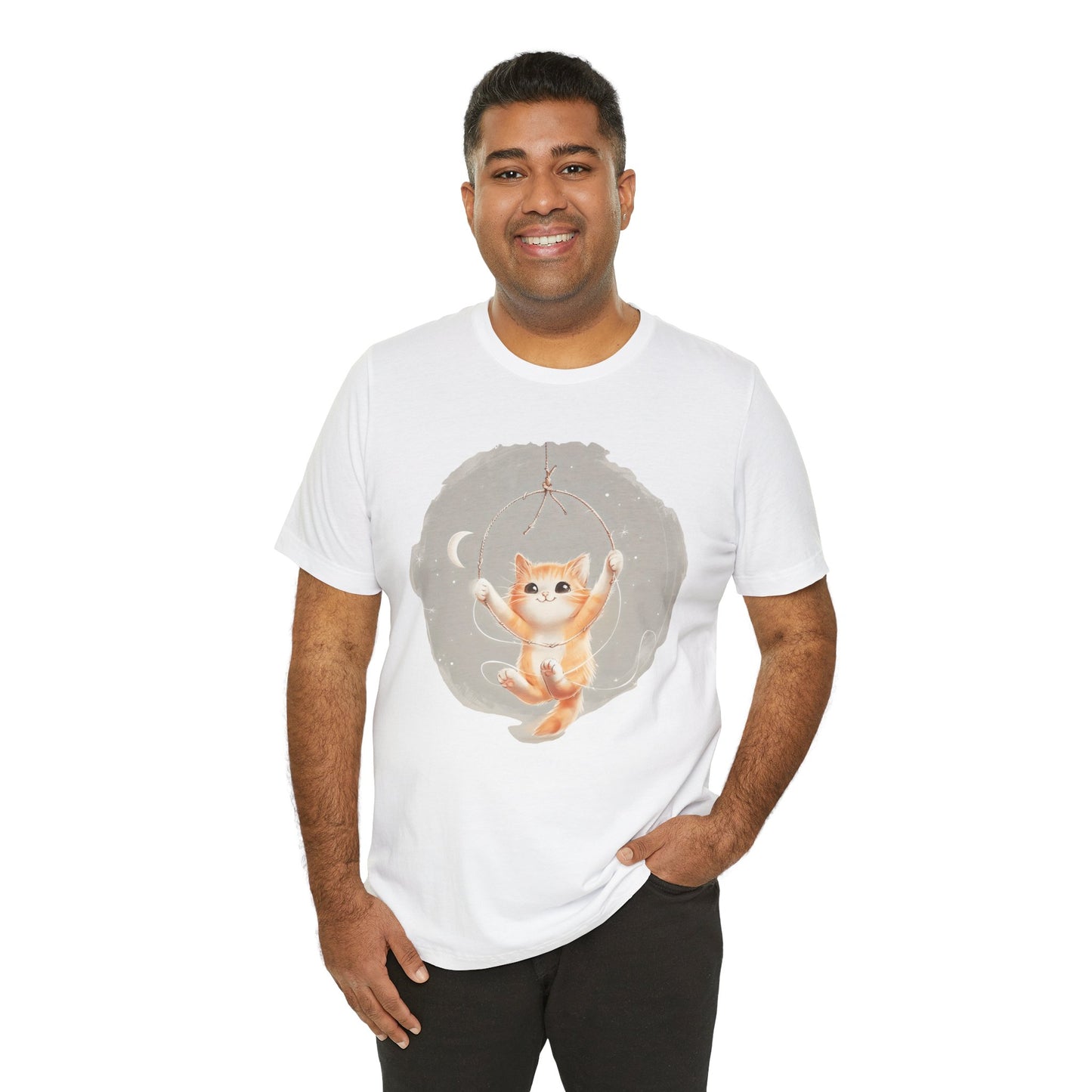 Cute Smiling Cat Cartoon T-shirt - Lightweight Fabric Tee
