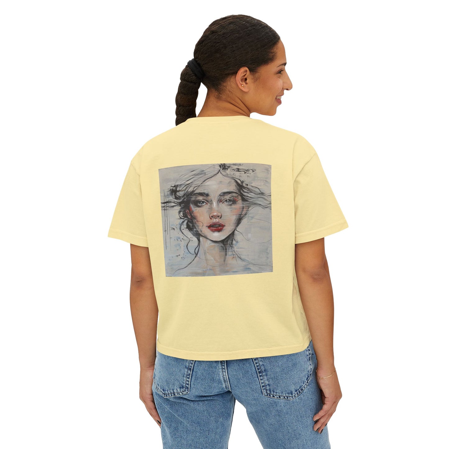 Artistic Women's Boxy Tee - Modern Graphic Top for Casual Style