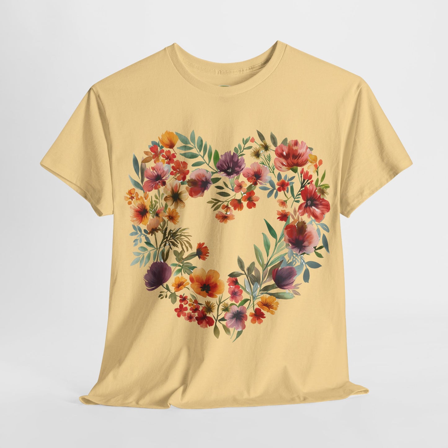 Women's Heavy Cotton Tee - Floral Heart Unisex T-Shirt