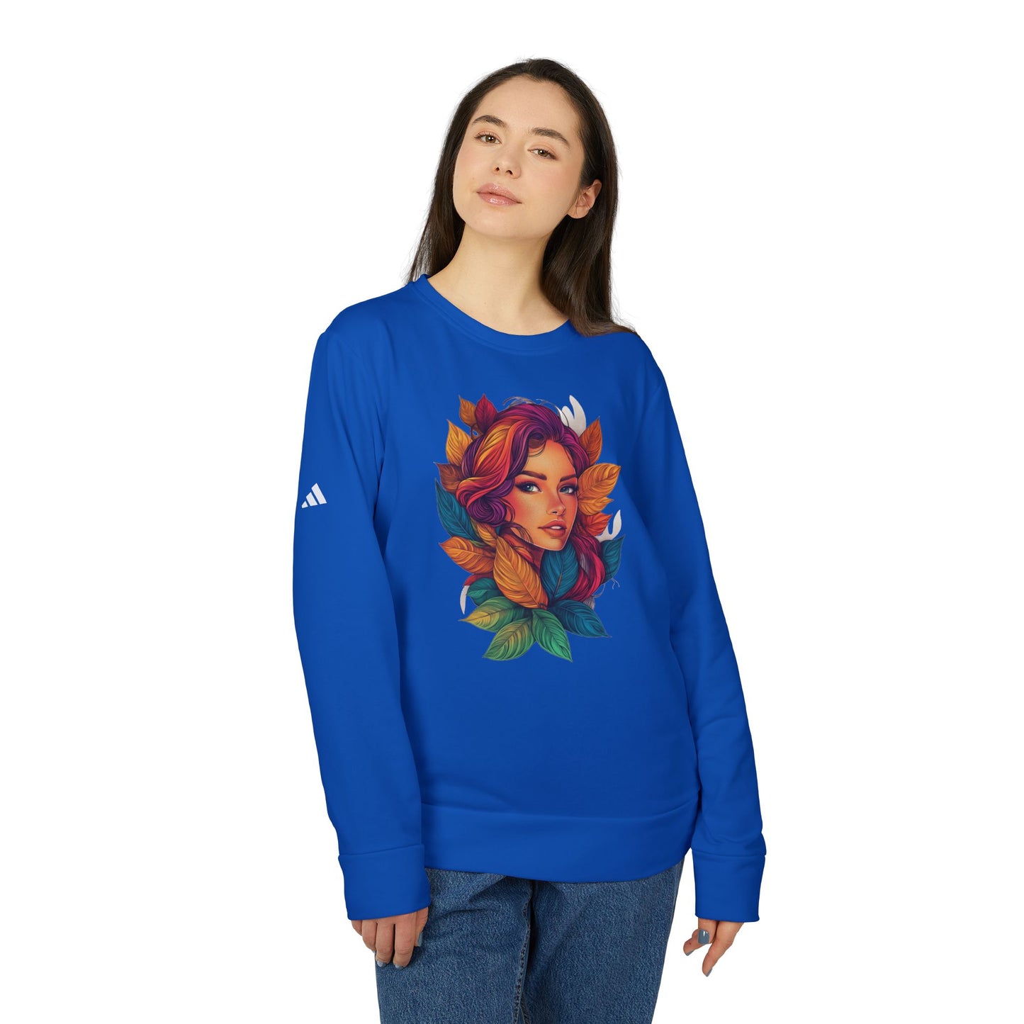 Adidas Women's Fleece Crewneck Sweatshirt - Fantasy Woman Face Fleece Sweatshirt