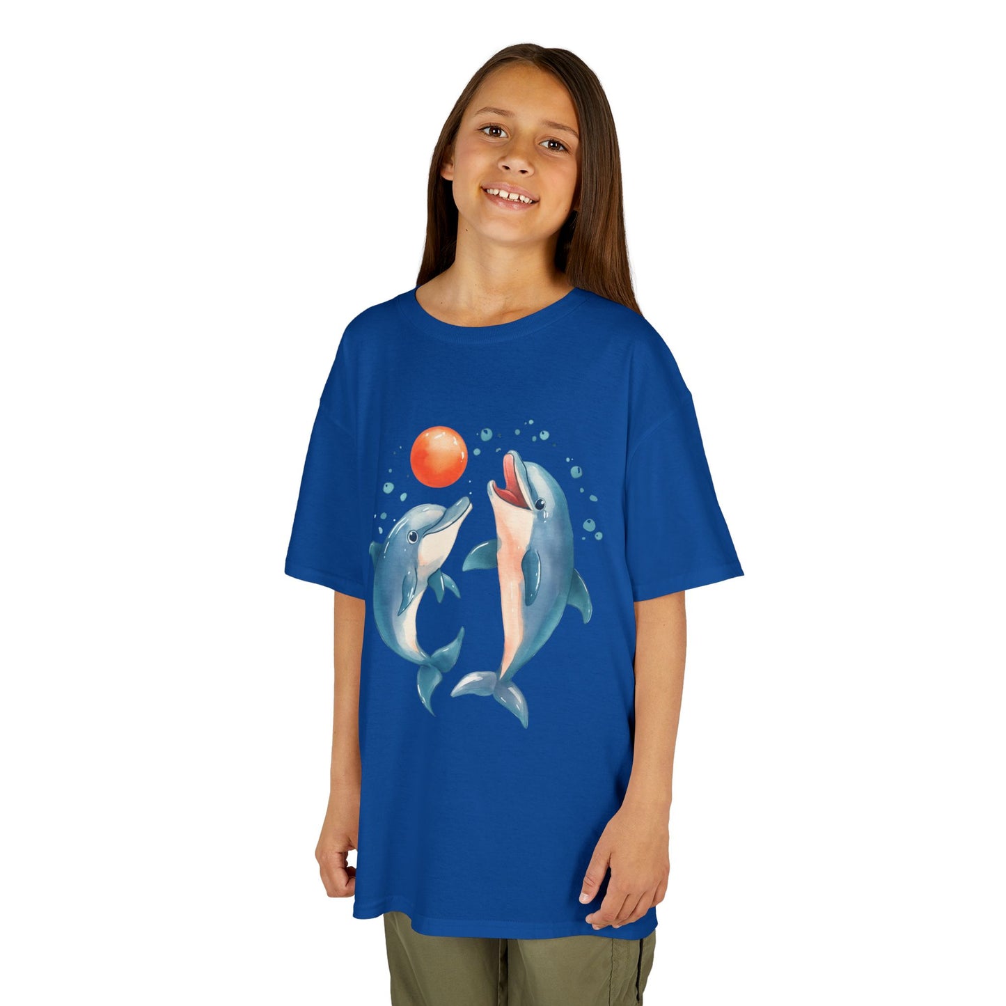 Playful Dolphins design Youth T-shirt- Unisex Youth Heavy Cotton™ Tee
