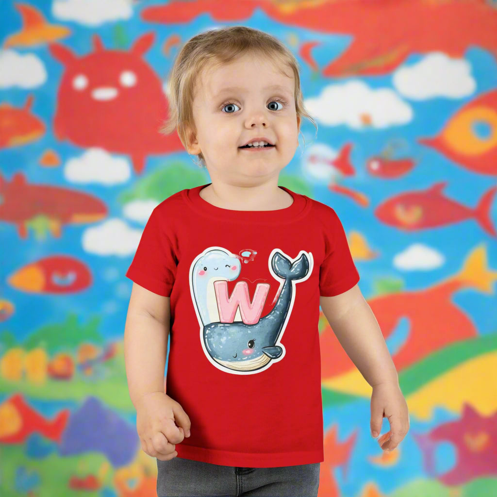 Cute Whale & Ghost Letter W Toddler T-Shirt – Fun Kids Apparel for Learning & Play