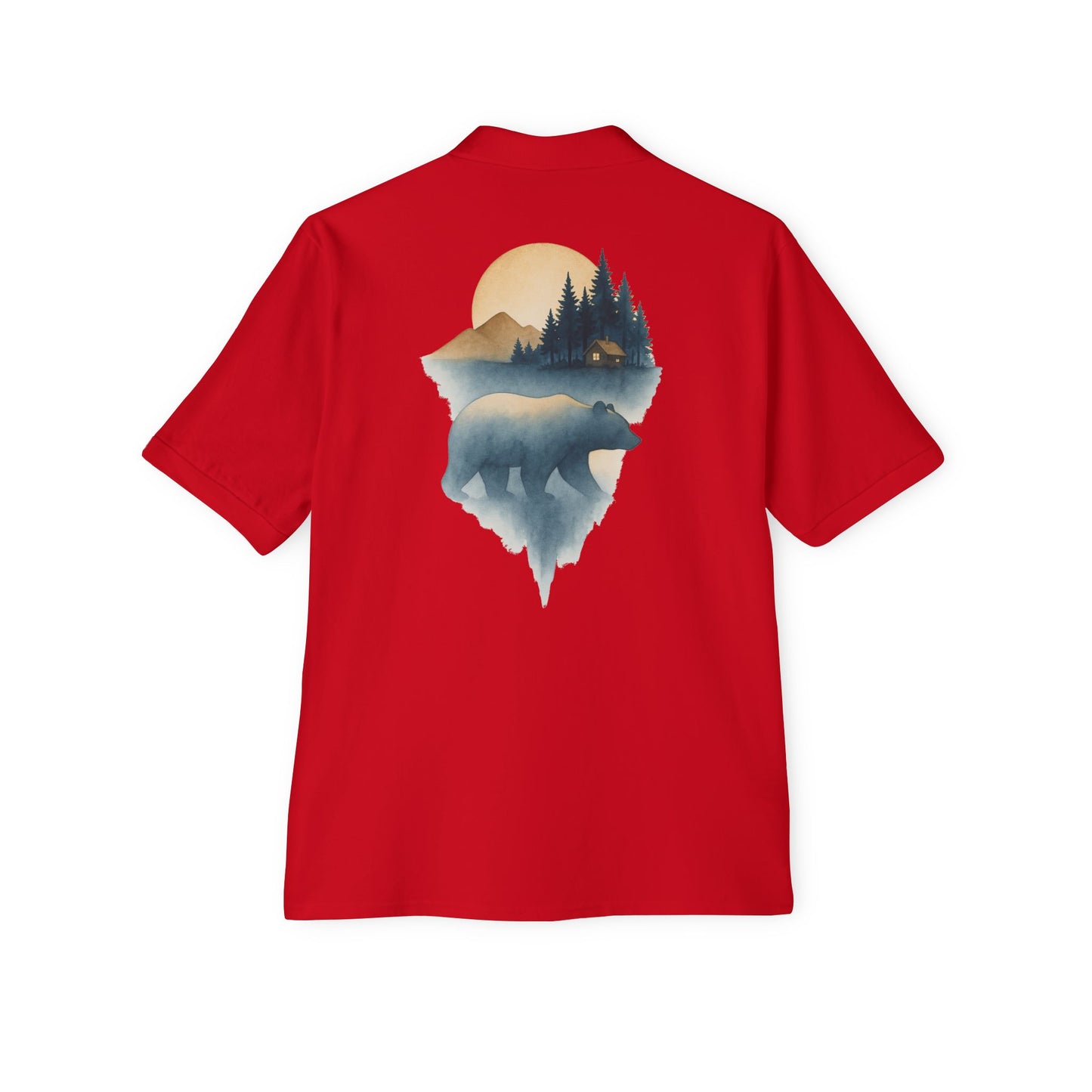 Men's Polo with Bear & Landscape Design - Casual Outdoor Shirt
