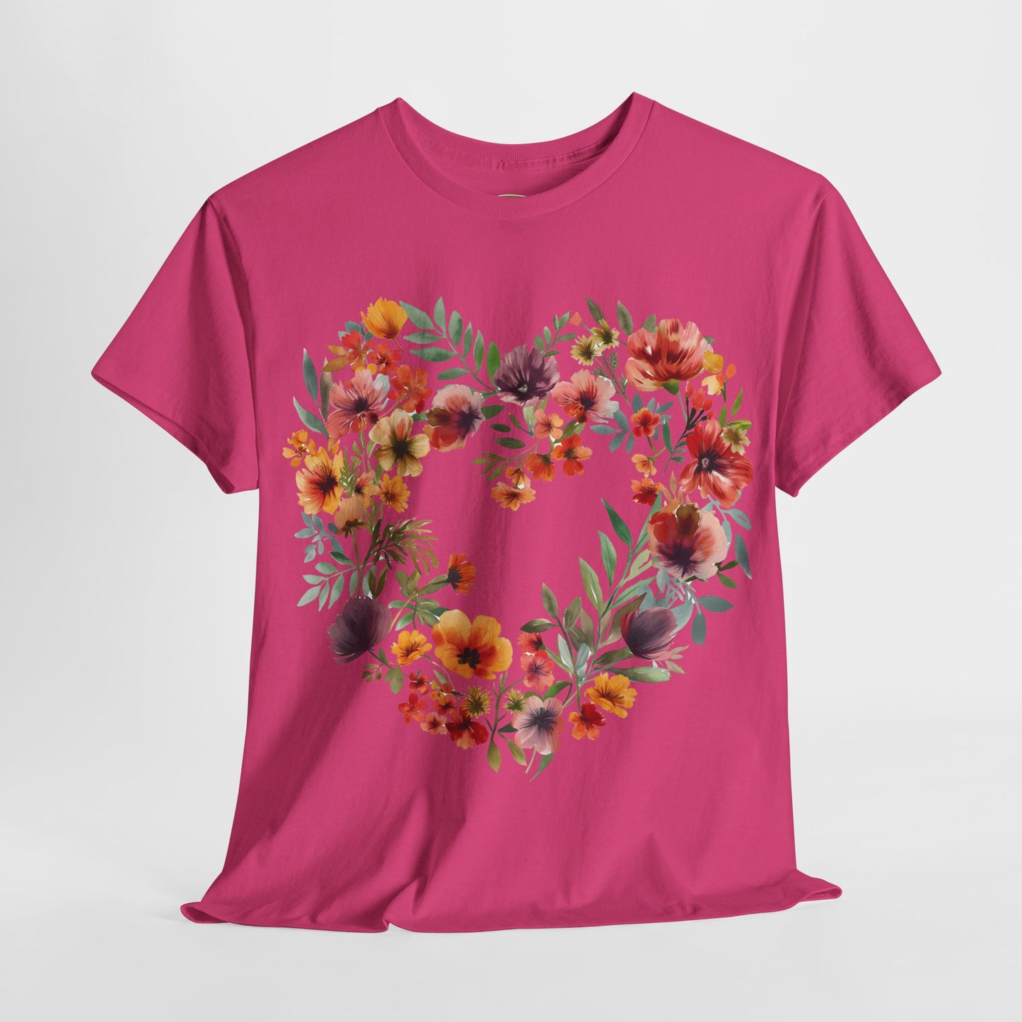 Women's Heavy Cotton Tee - Floral Heart Unisex T-Shirt