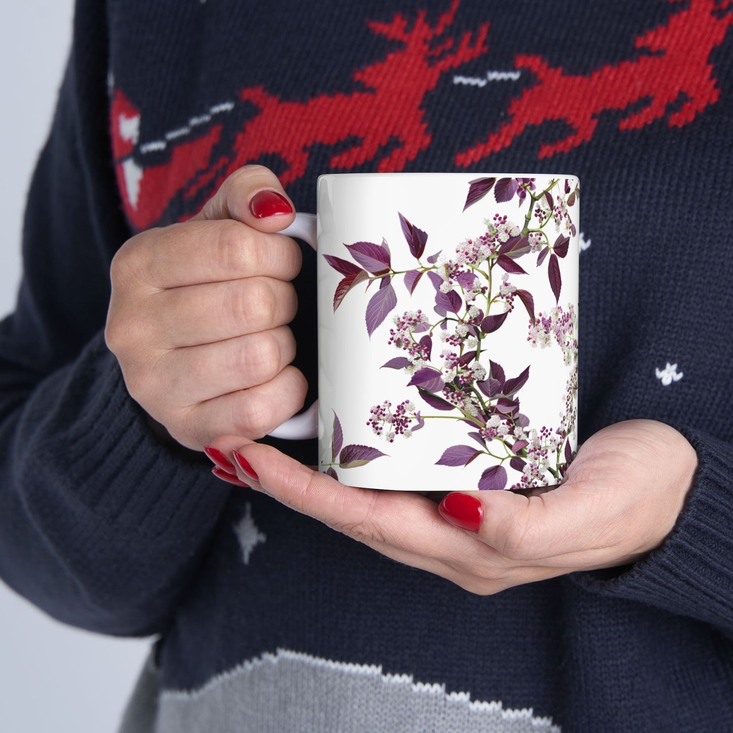 Ceramic Mug with purple small and dense flowers, (11oz, 15oz)
