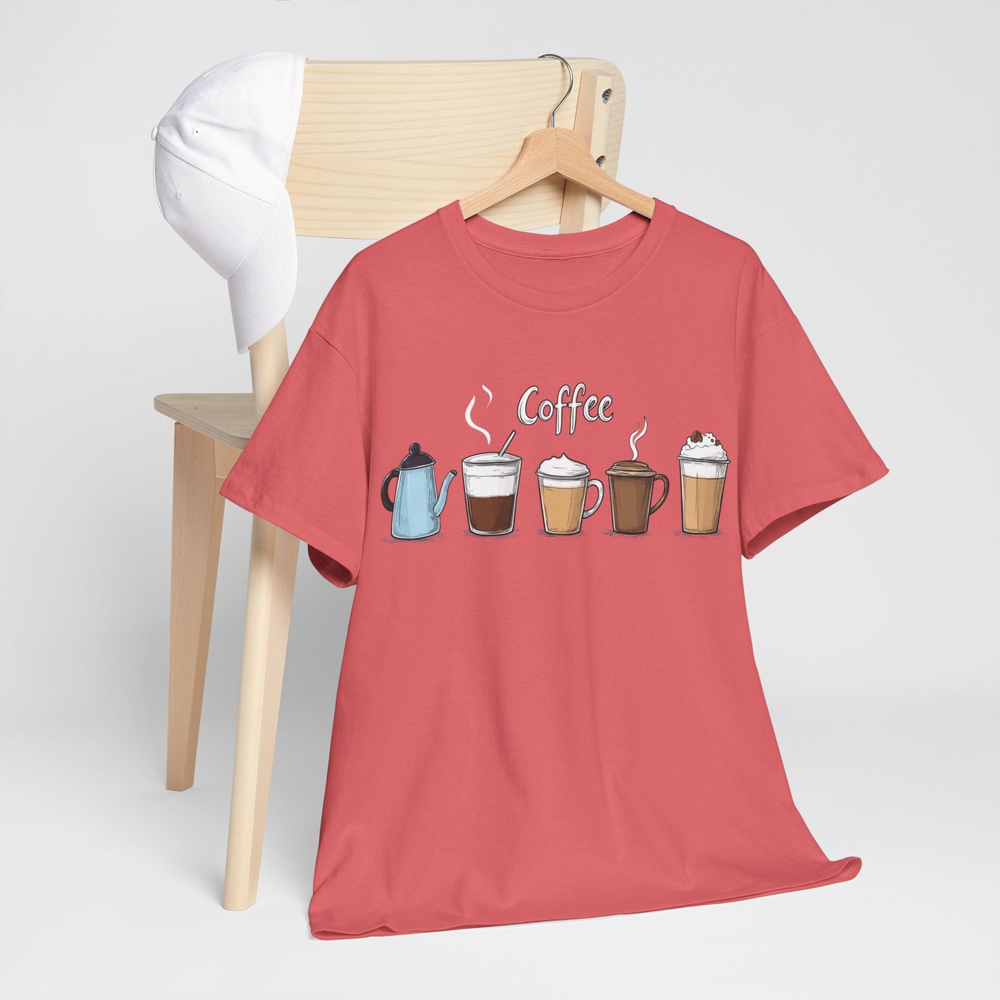 Coffee Cup Pattern Unisex Heavy Cotton Tee - Brewed Patterns Unisex Heavy Cotton Tee