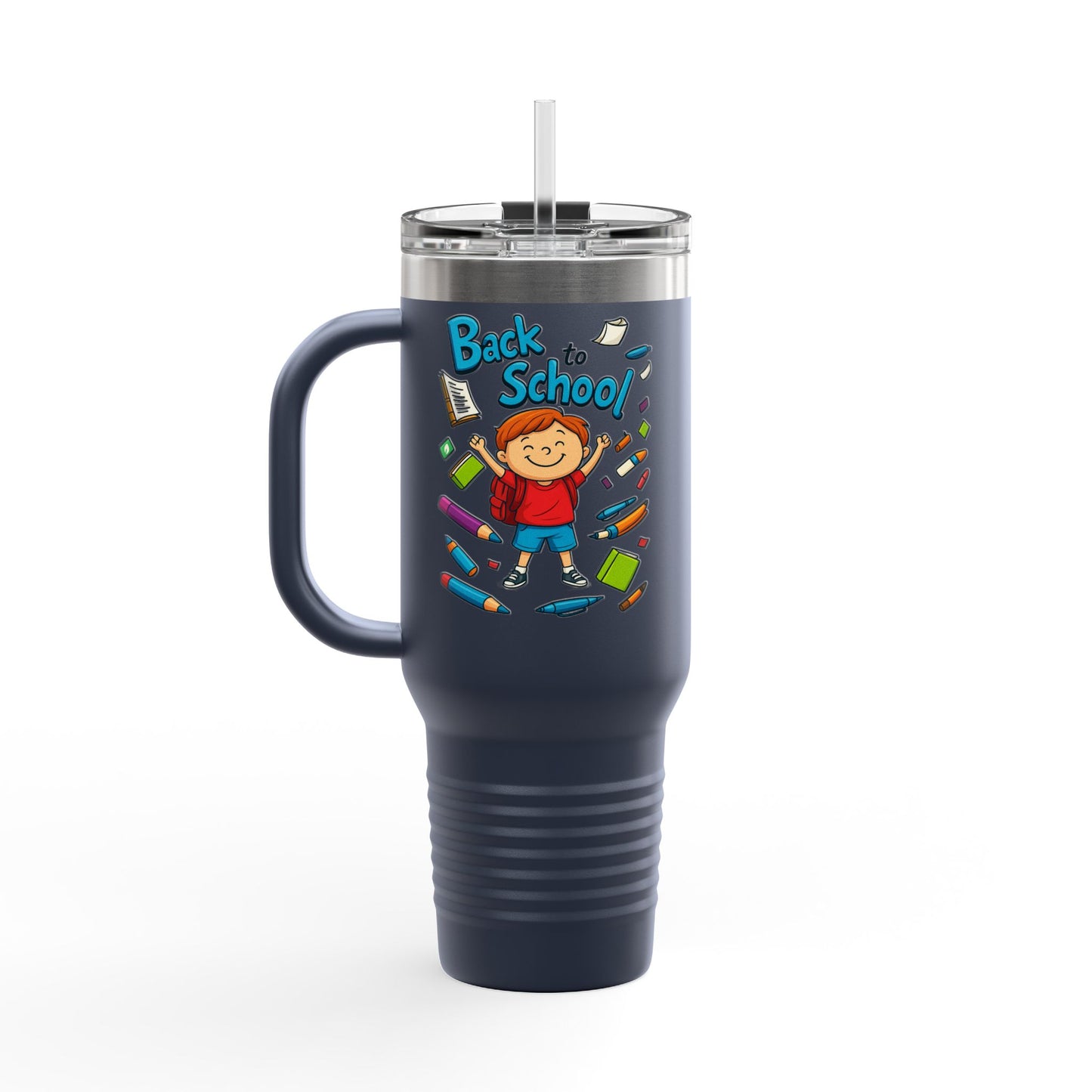 Back to School Insulated Travel Mug, 40oz - Colorful Design for Kids