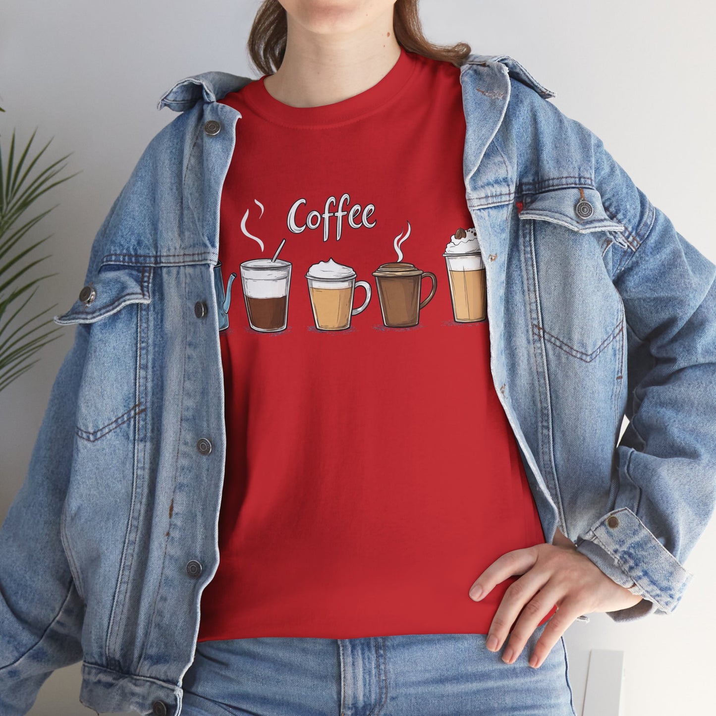 Coffee Cup Pattern Unisex Heavy Cotton Tee - Brewed Patterns Unisex Heavy Cotton Tee