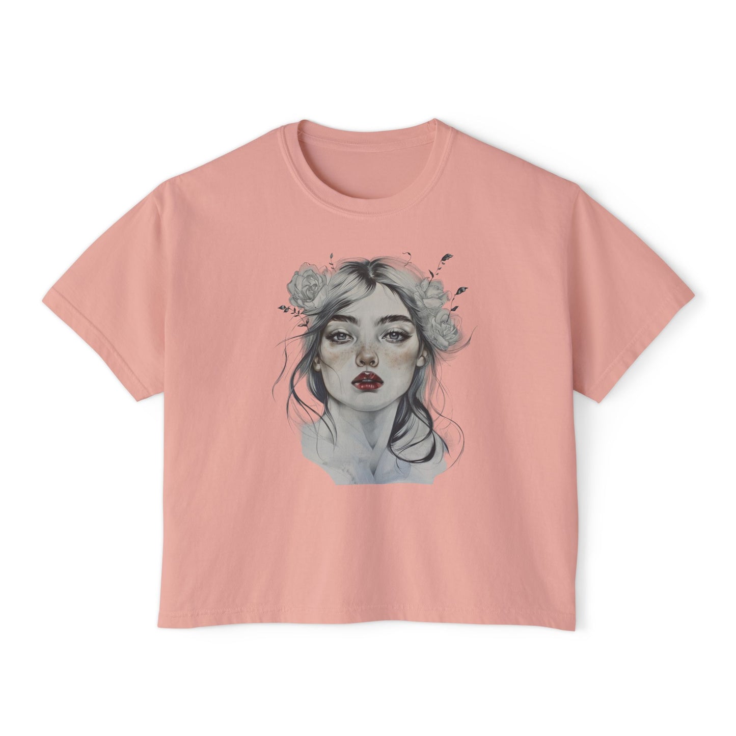 Boho Floral Women's Boxy Tee - Artistic Graphic T-Shirt for Everyday Style