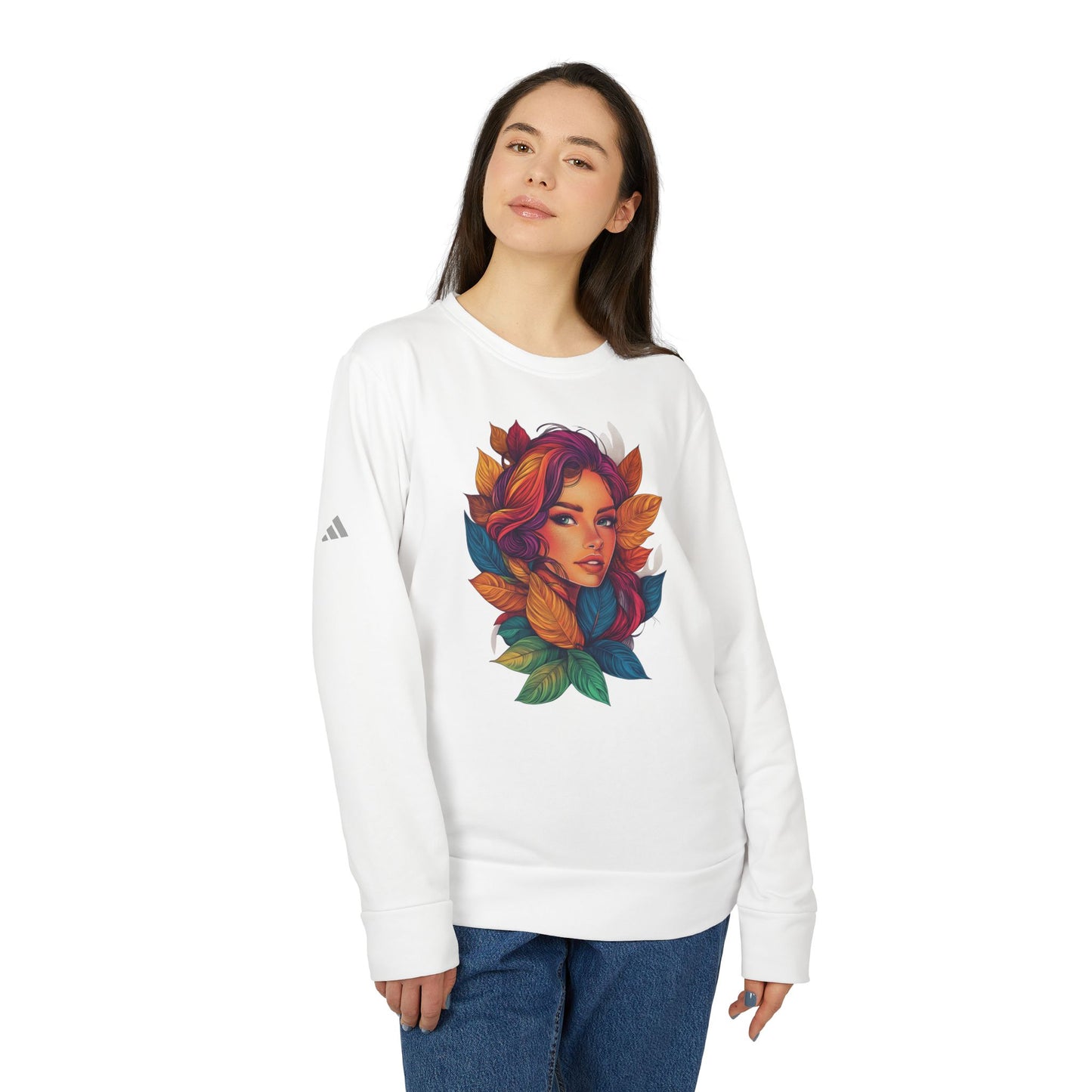 Adidas Women's Fleece Crewneck Sweatshirt - Fantasy Woman Face Fleece Sweatshirt