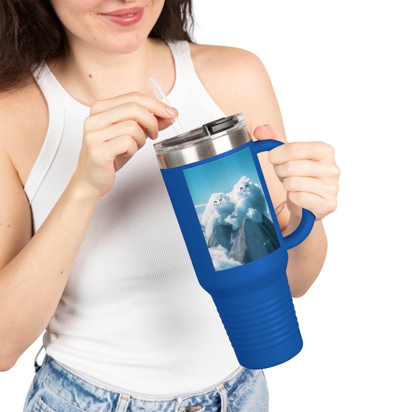 Insulated Travel Mug, 40oz - Cloud Smiles Design Insulated Mug