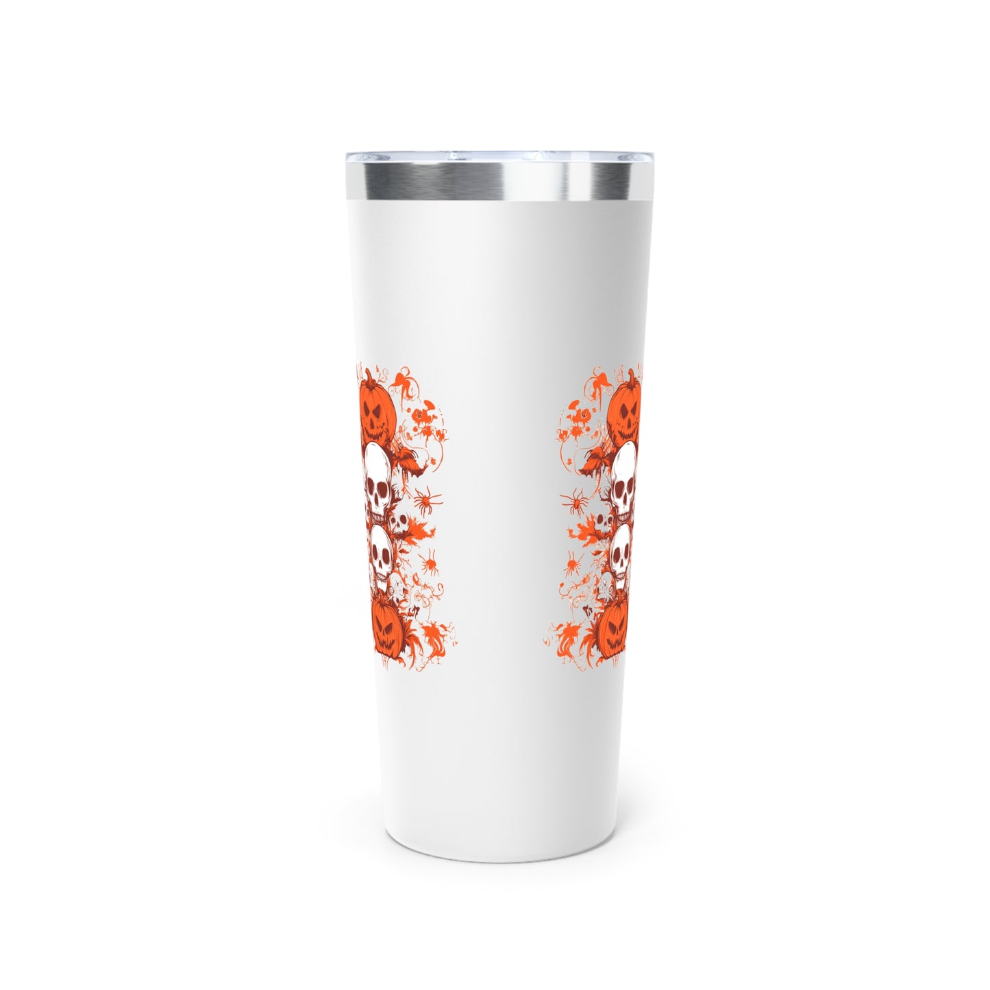 Copper Vacuum Insulated Tumbler, 22oz - Pumpkins, Skulls, and Spiders Insulated Tumbler - Spooky Tumbler