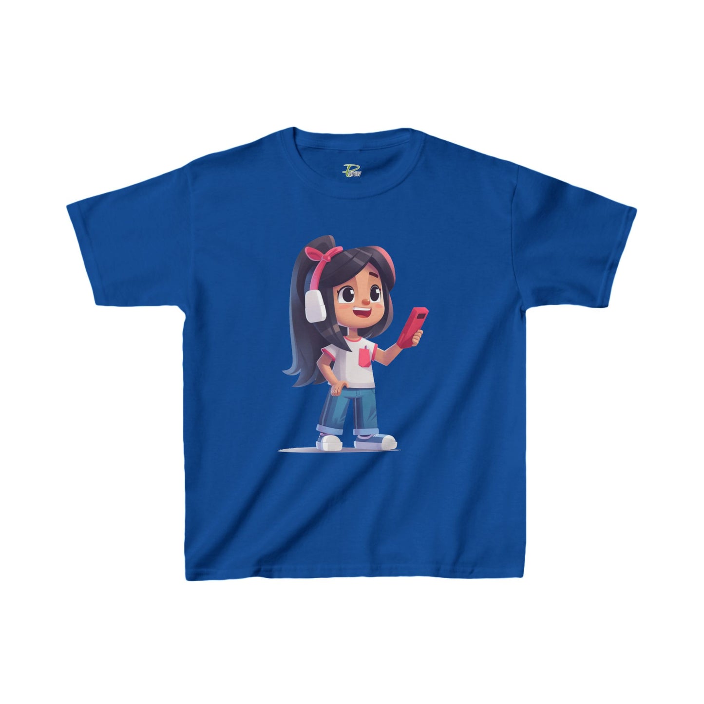 Youth Heavy Cotton™ Tee - Youth Heavy Cotton™ Tee with Design of Smiling Girl Holding a Red Phone