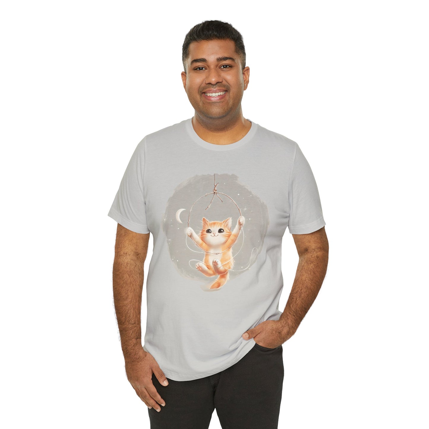 Cute Smiling Cat Cartoon T-shirt - Lightweight Fabric Tee