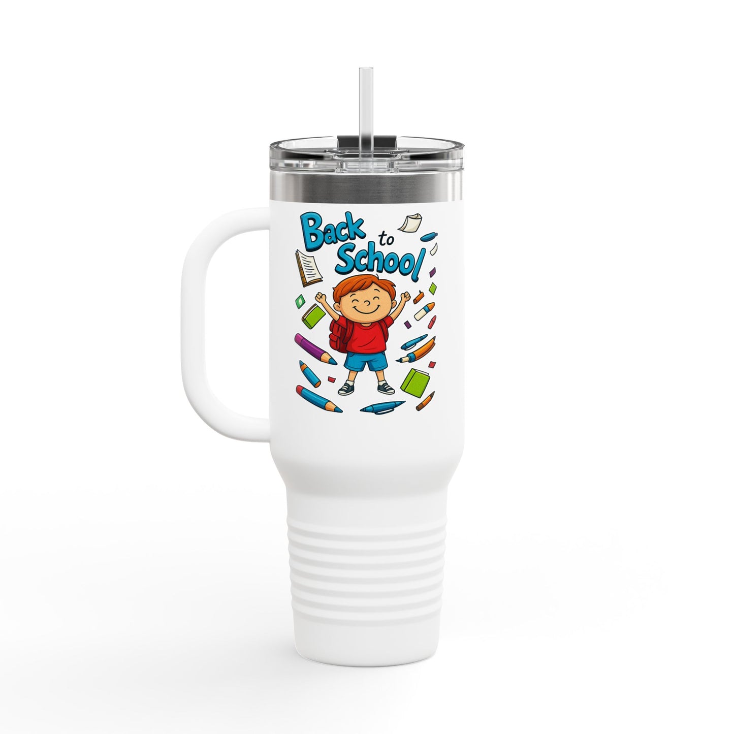 Back to School Insulated Travel Mug, 40oz - Colorful Design for Kids