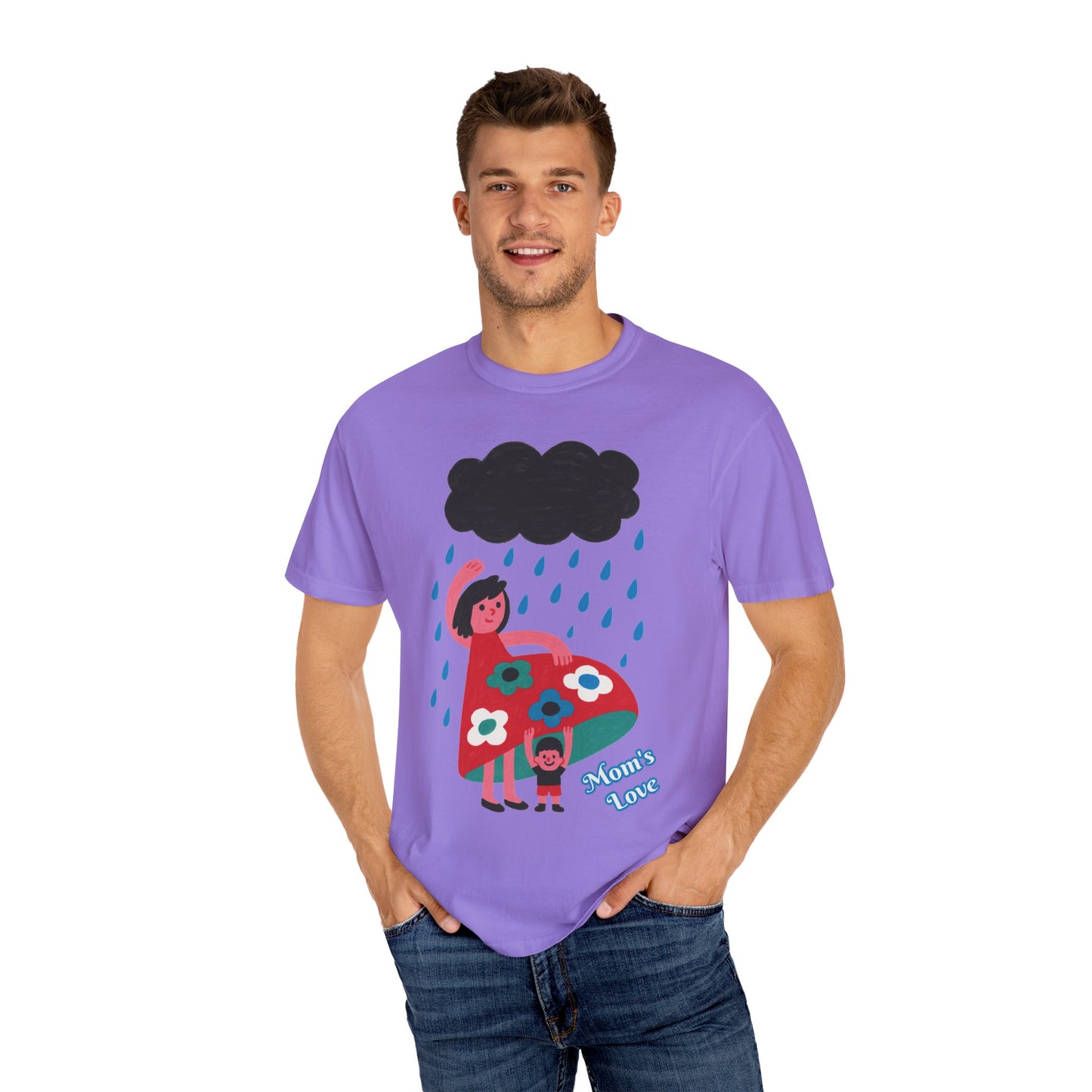 Colorful Rainy Day Unisex T-Shirt - Whimsical Design Featuring Flowers & Clouds - Mother's day Gift - Birthday Gift