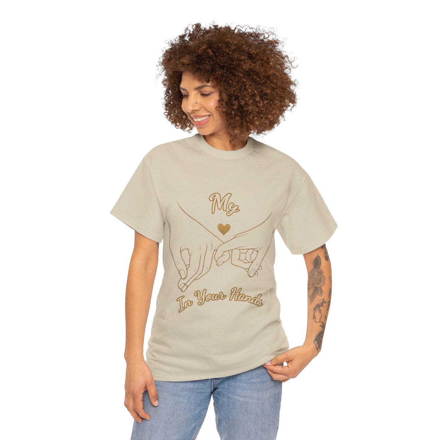Cute Couples Unisex Heavy Cotton Tee - 'My Heart in Your Hands' design T-shirt