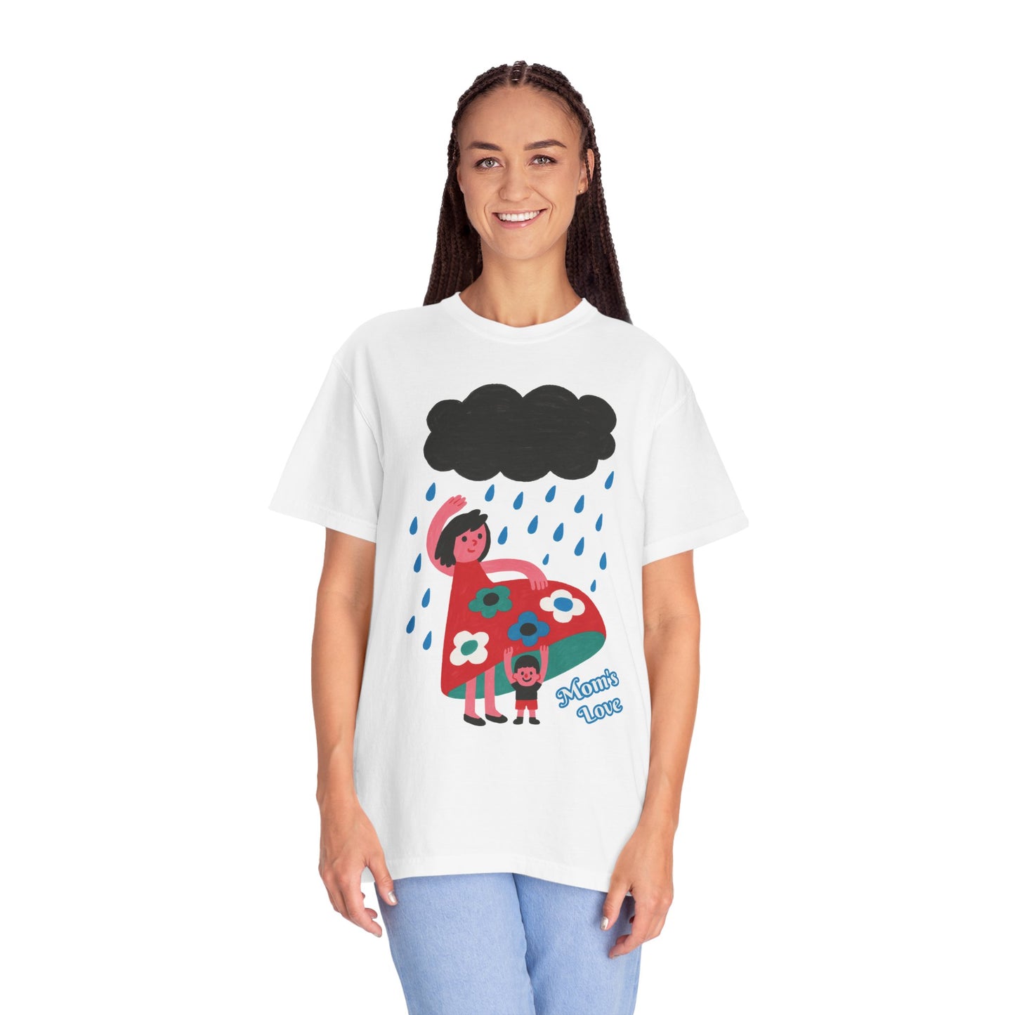 Colorful Rainy Day Unisex T-Shirt - Whimsical Design Featuring Flowers & Clouds - Mother's day Gift - Birthday Gift