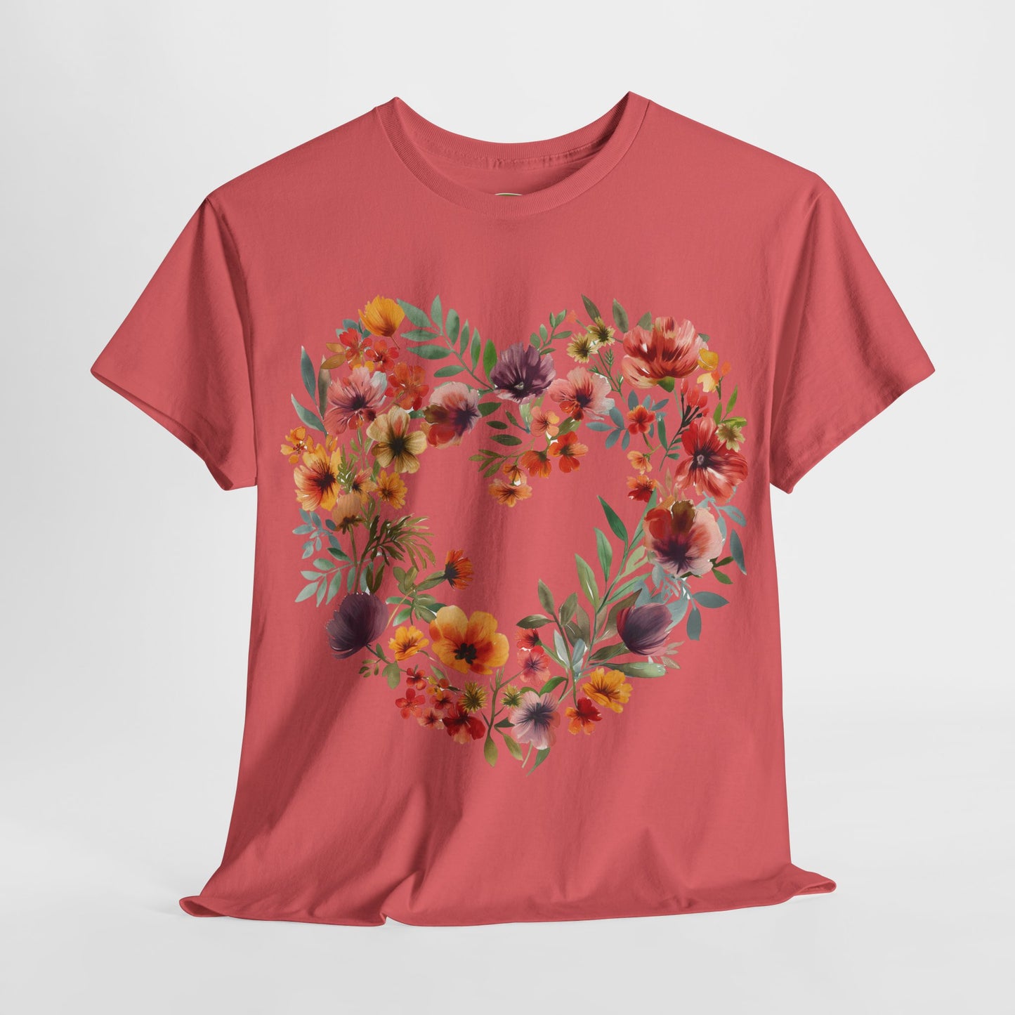 Women's Heavy Cotton Tee - Floral Heart Unisex T-Shirt